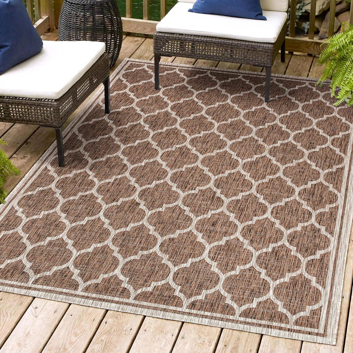 8'x10' Trebol Moroccan Trellis Textured Weave Indoor/Outdoor Area Rug, Espresso/Taupe - JONATHAN Y