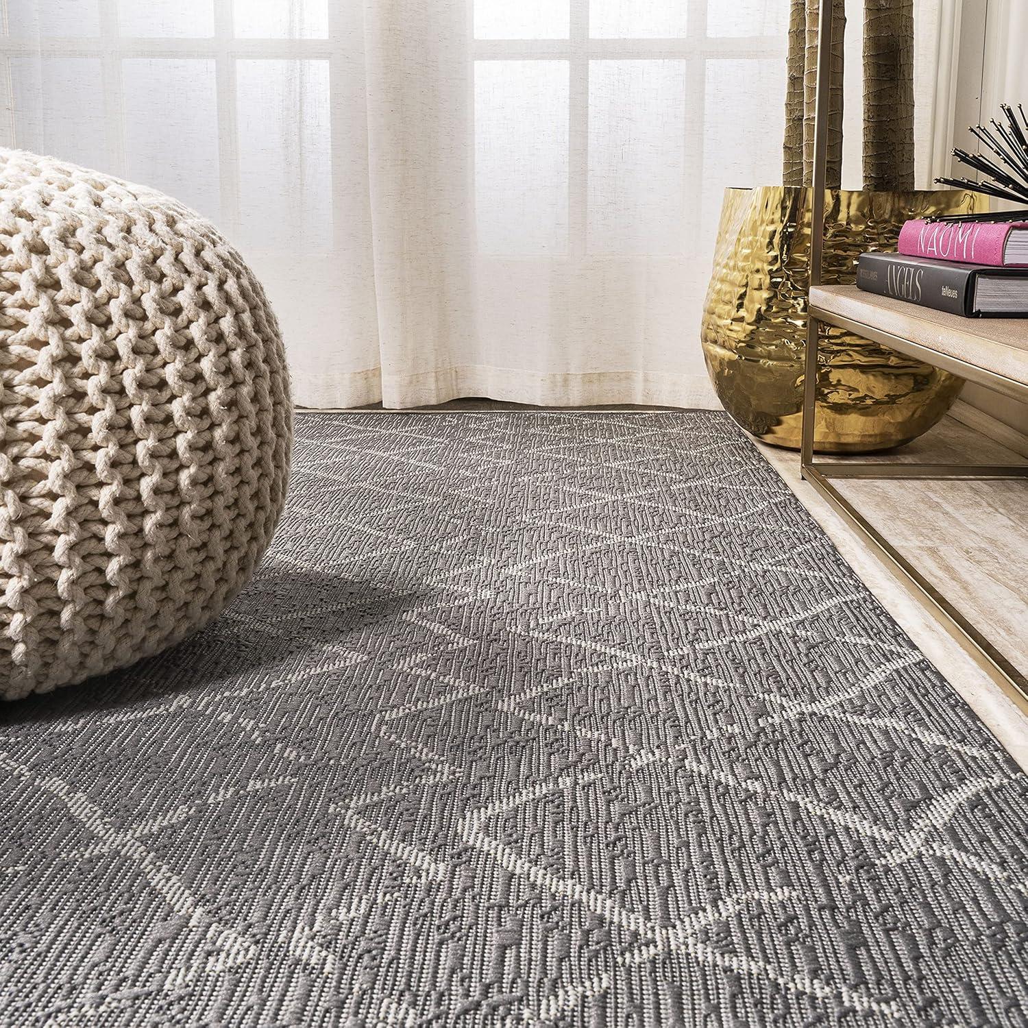 2' x 8' Madaba Moroccan Trellis Indoor/Outdoor Runner Rug, Gray/Cream - JONATHAN Y