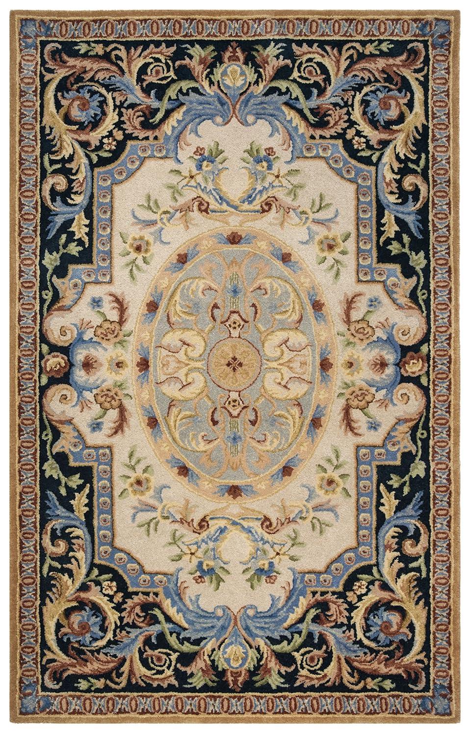 Savonnerie SAV116 Hand Tufted Area Rug - Ivory/Navy - 8'x10' - Safavieh.