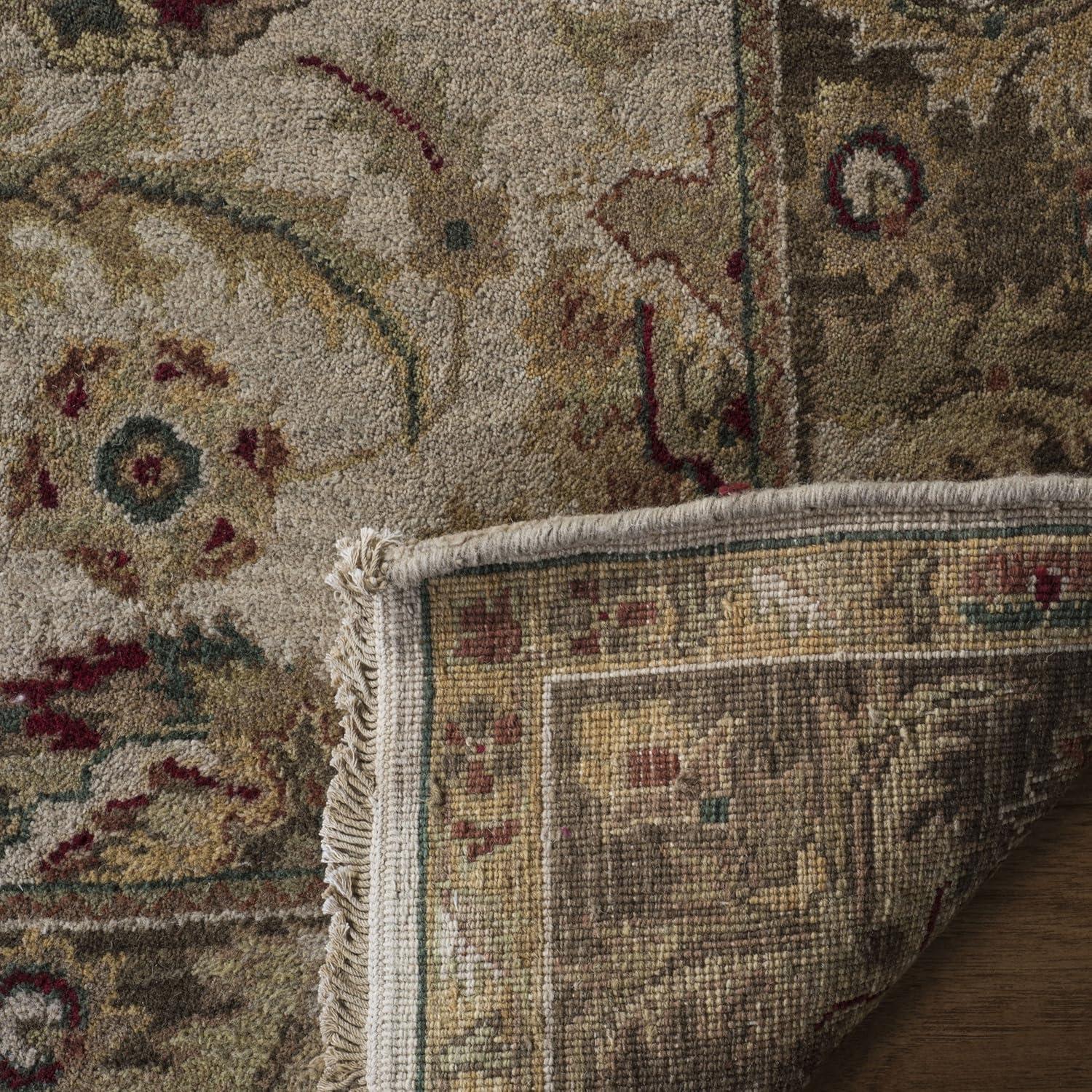 Ivory and Green Hand-Knotted Wool 9' x 12' Oriental Rug