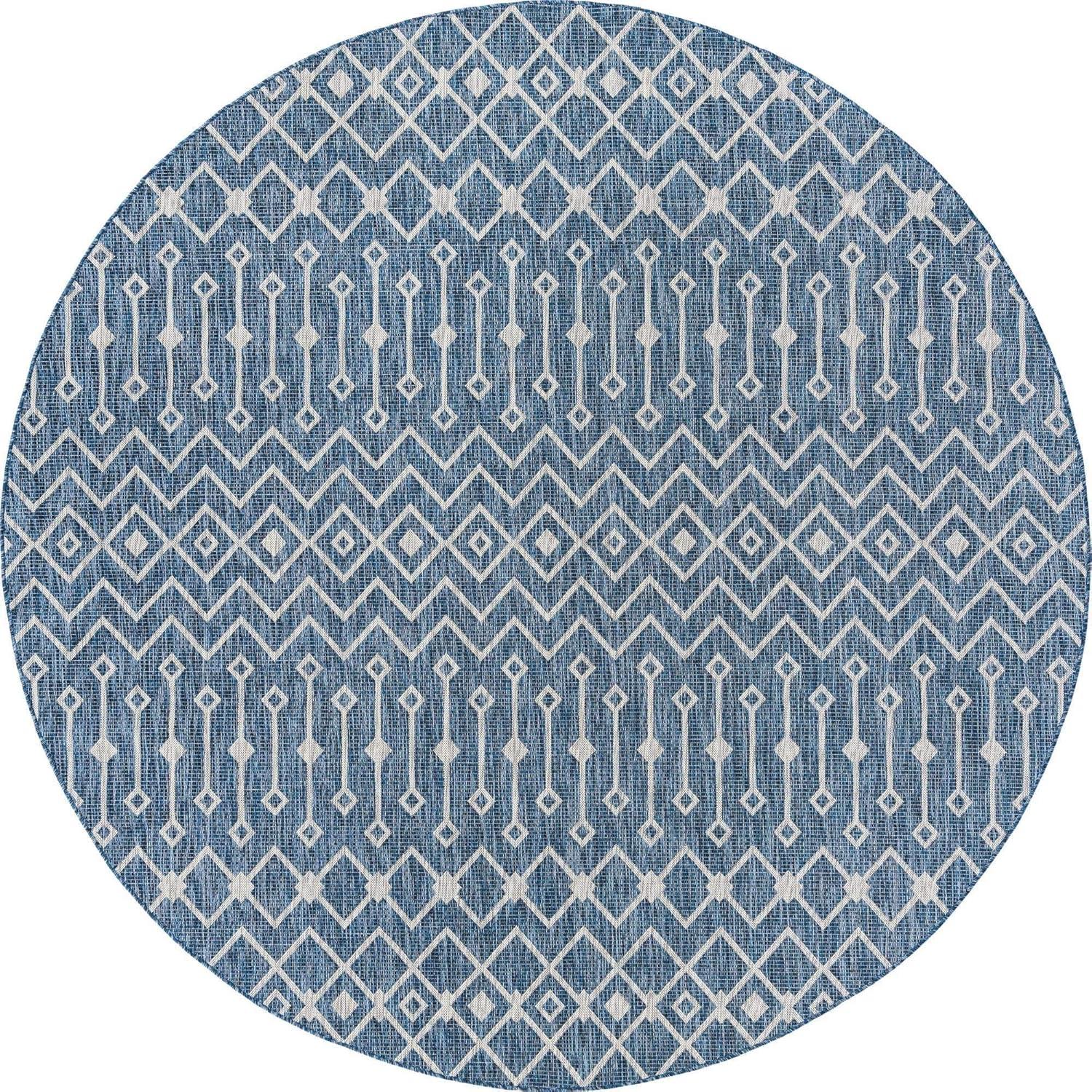 Unique Loom 10' 0 x 10' 0 Round Indoor/Outdoor Trellis Blue Area Rug