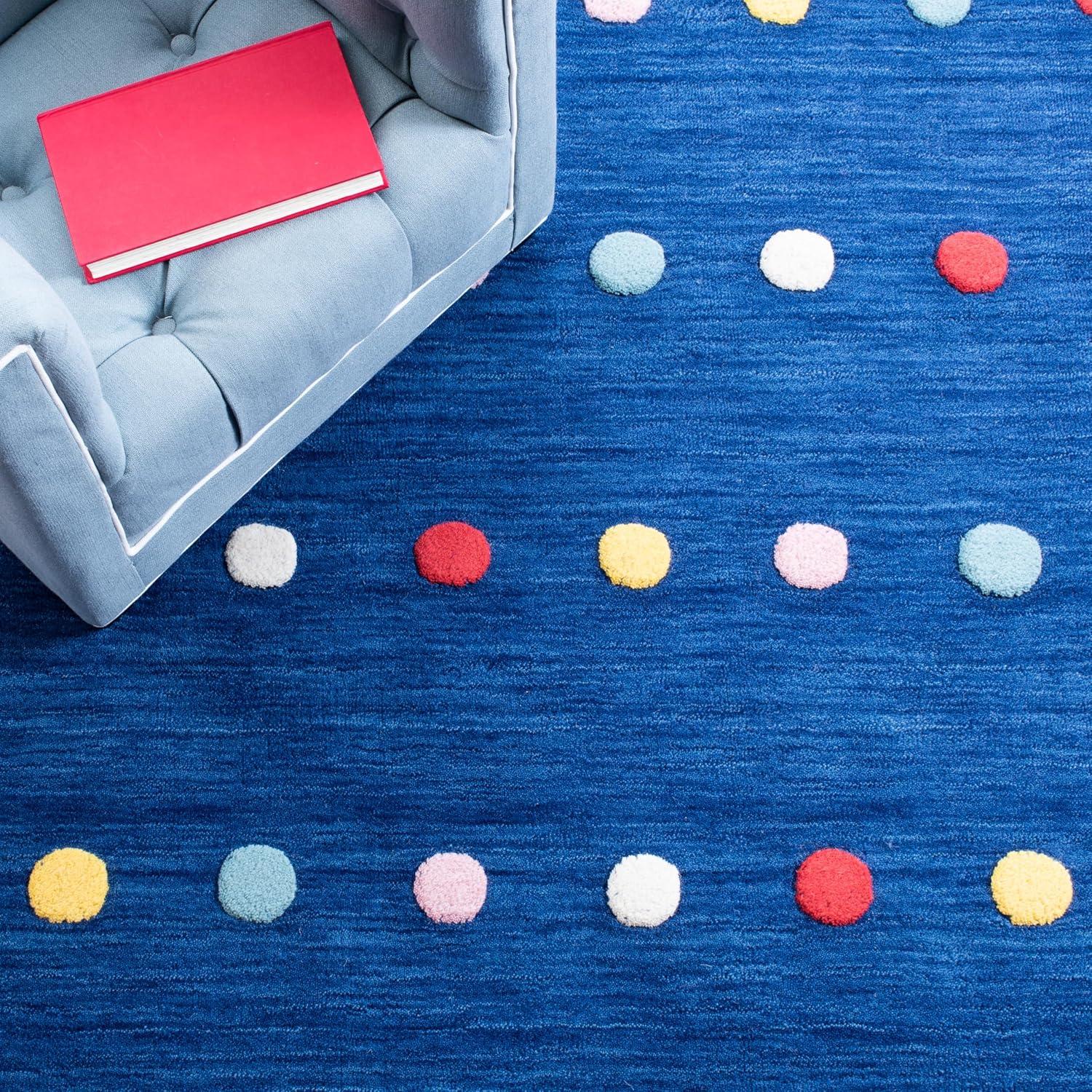 SAFAVIEH Kids Colorful Polka Dots Area Rug, Navy, 3' x 3' Square