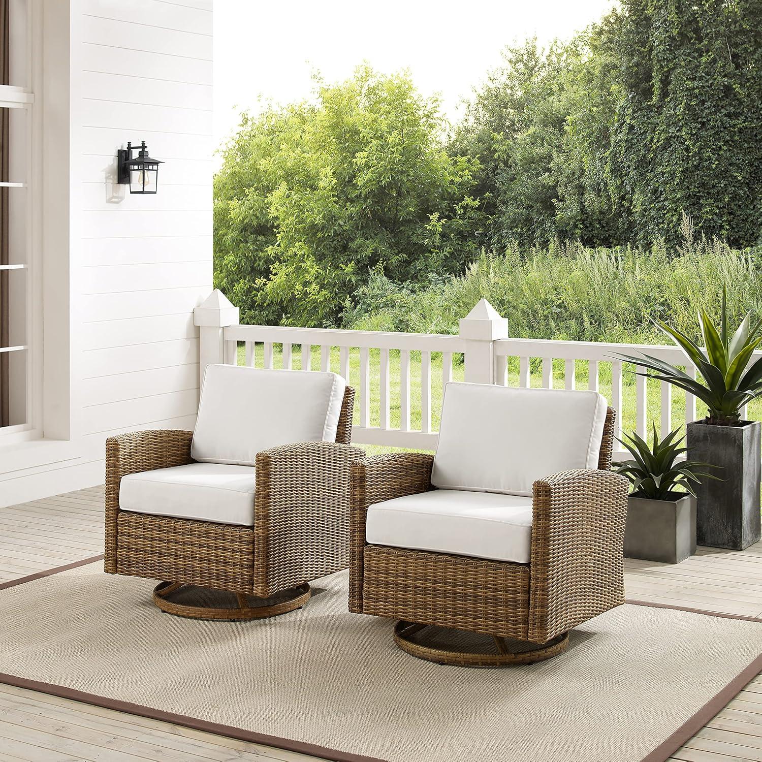 Bradenton White Cushioned Wicker Swivel Rocker Chair Set