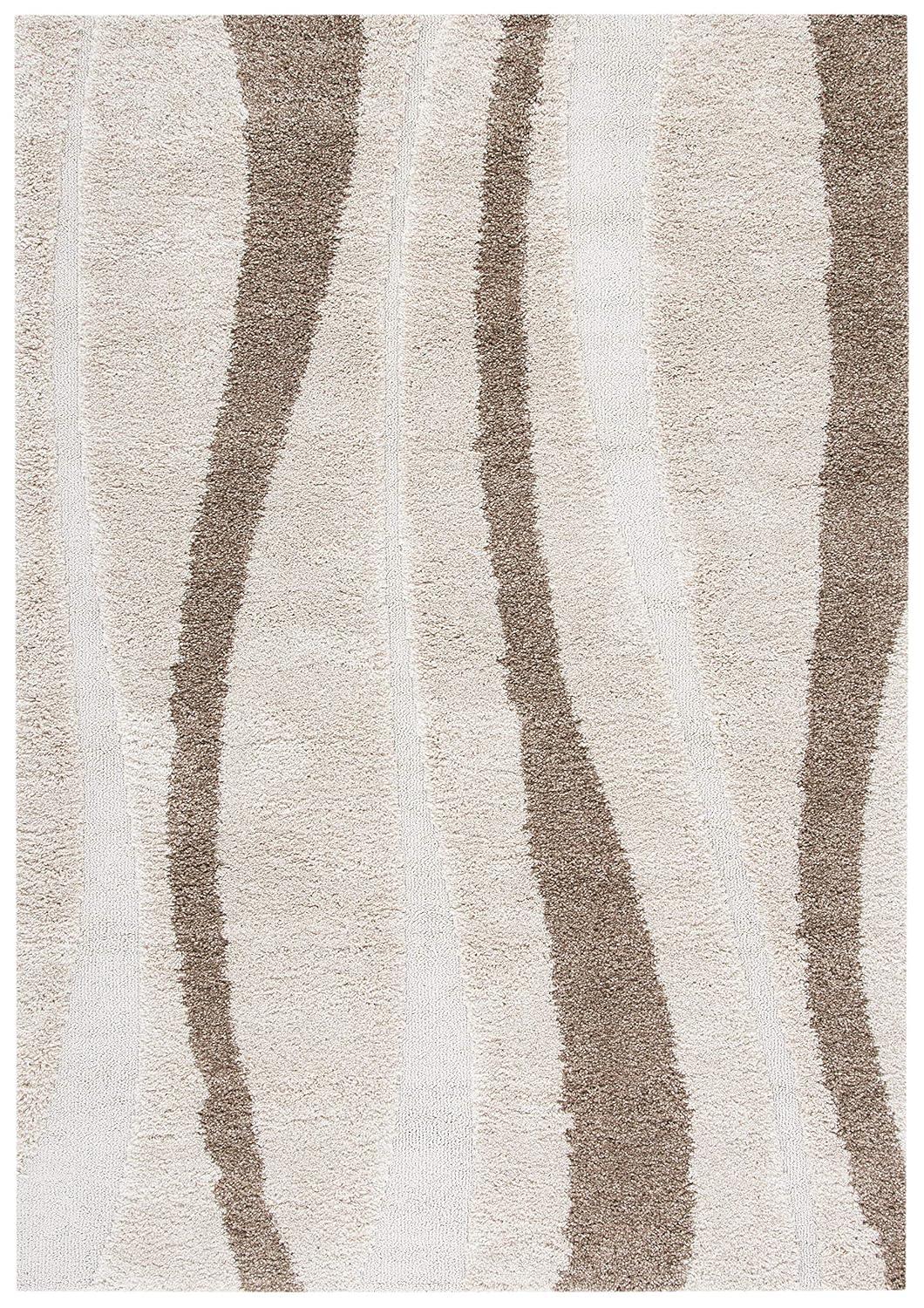 Florida Shag SG451 Power Loomed Indoor Area Rug - Cream/Dark Brown - 4'x6' - Safavieh.