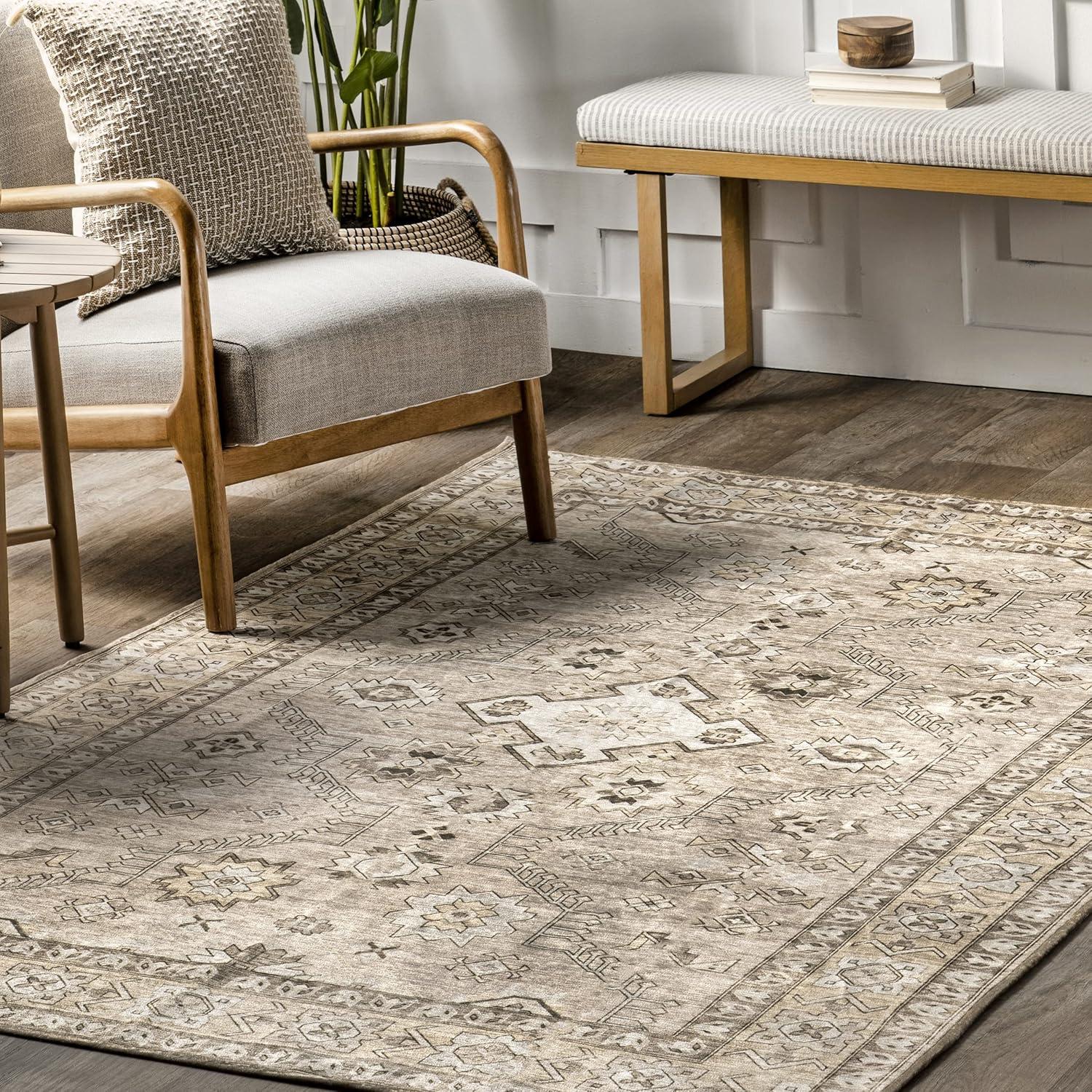 Nuloom Alecia Persian Machine Washable Indoor Area Rug, 5' x 8', Beige