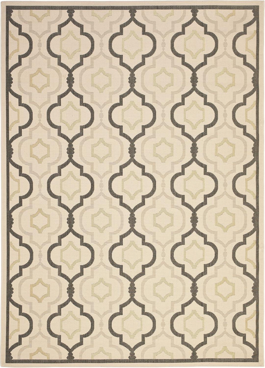 SAFAVIEH Courtyard Nina Geometric Trellis Indoor/Outdoor Area Rug, Beige Black/Yellow, 9' x 12'