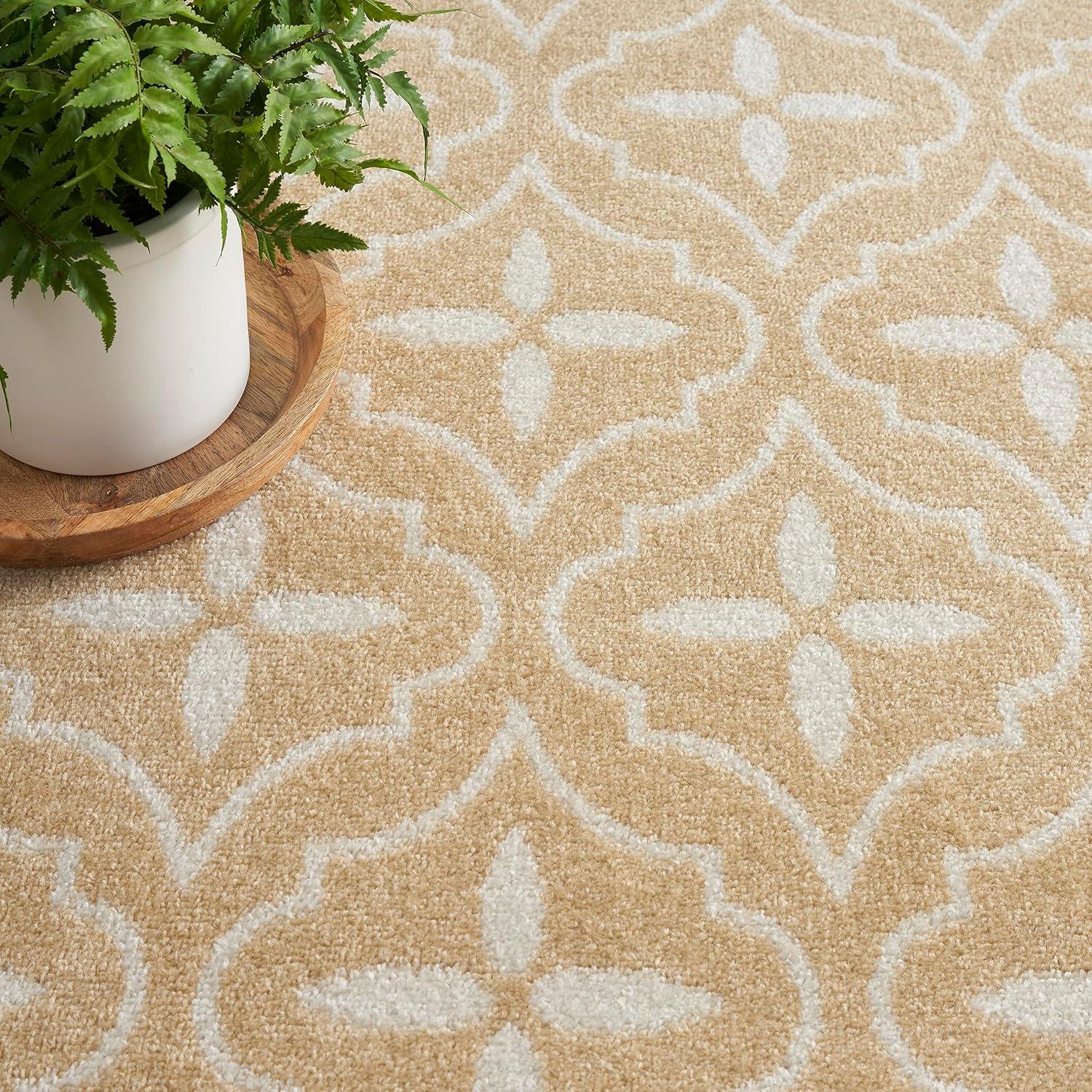 Nourison Essentials Moroccan Modern Indoor Outdoor Rug Beige Ivory 6' x 9'