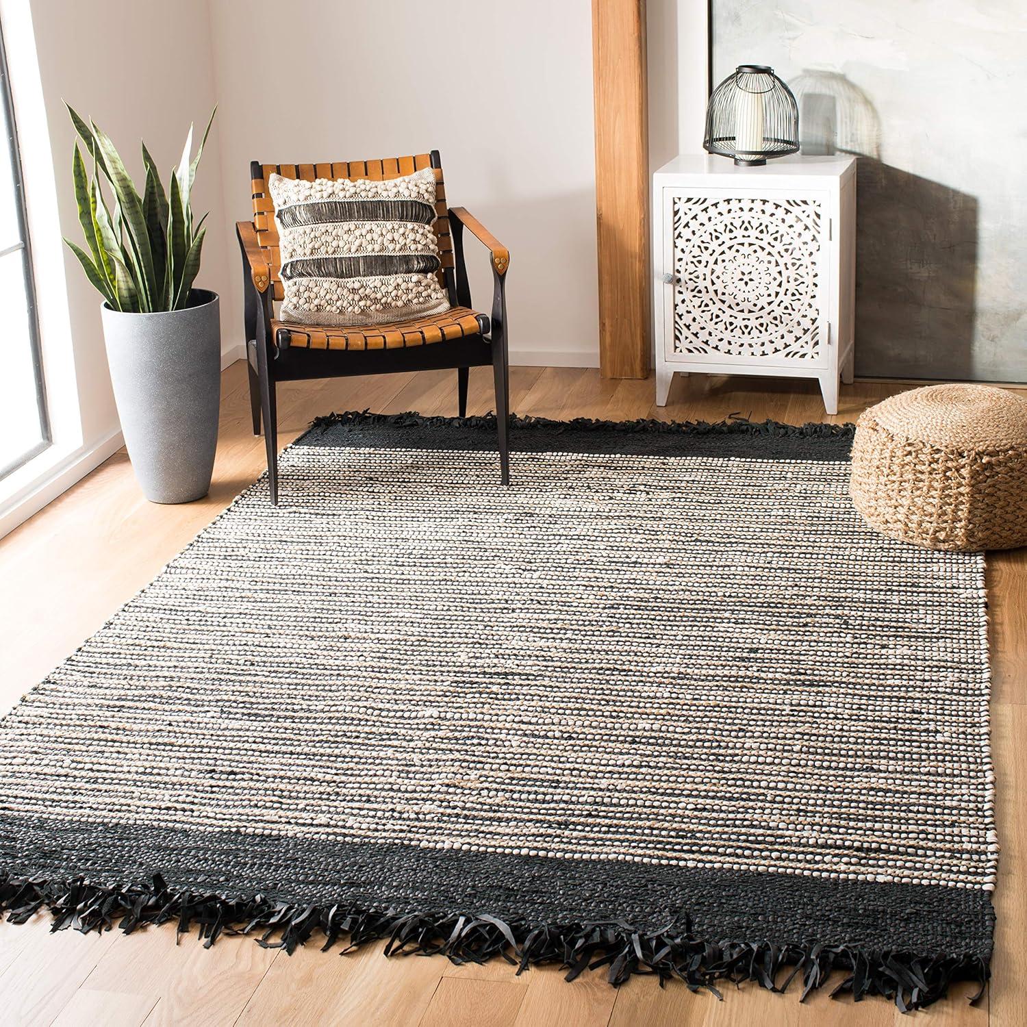 Vintage Leather VTL373 Hand Woven Indoor Area Rug - Black/Multi - 4'x6' - Safavieh.