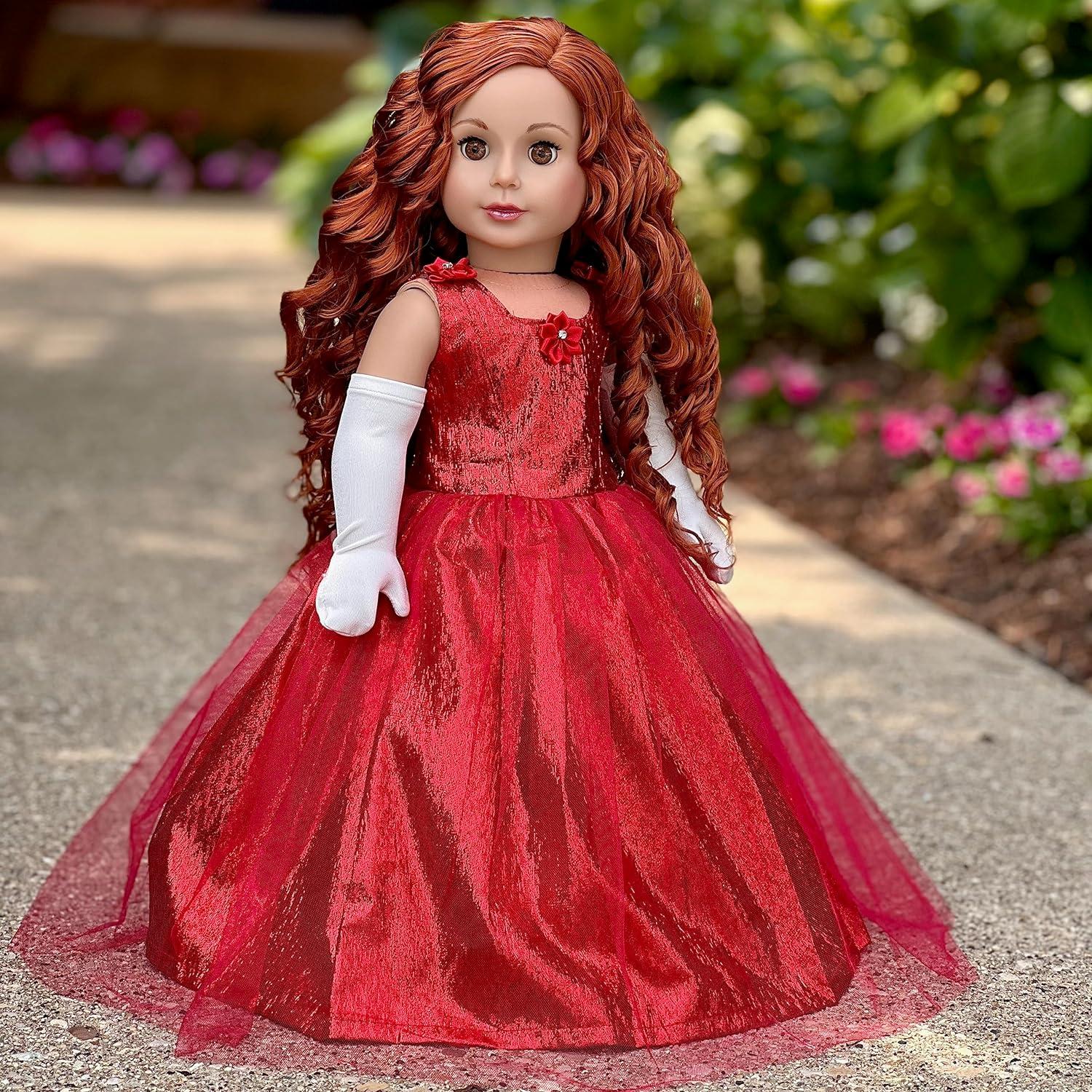 Red Gown with White Faux Fur Stole and Gloves for 18" Dolls