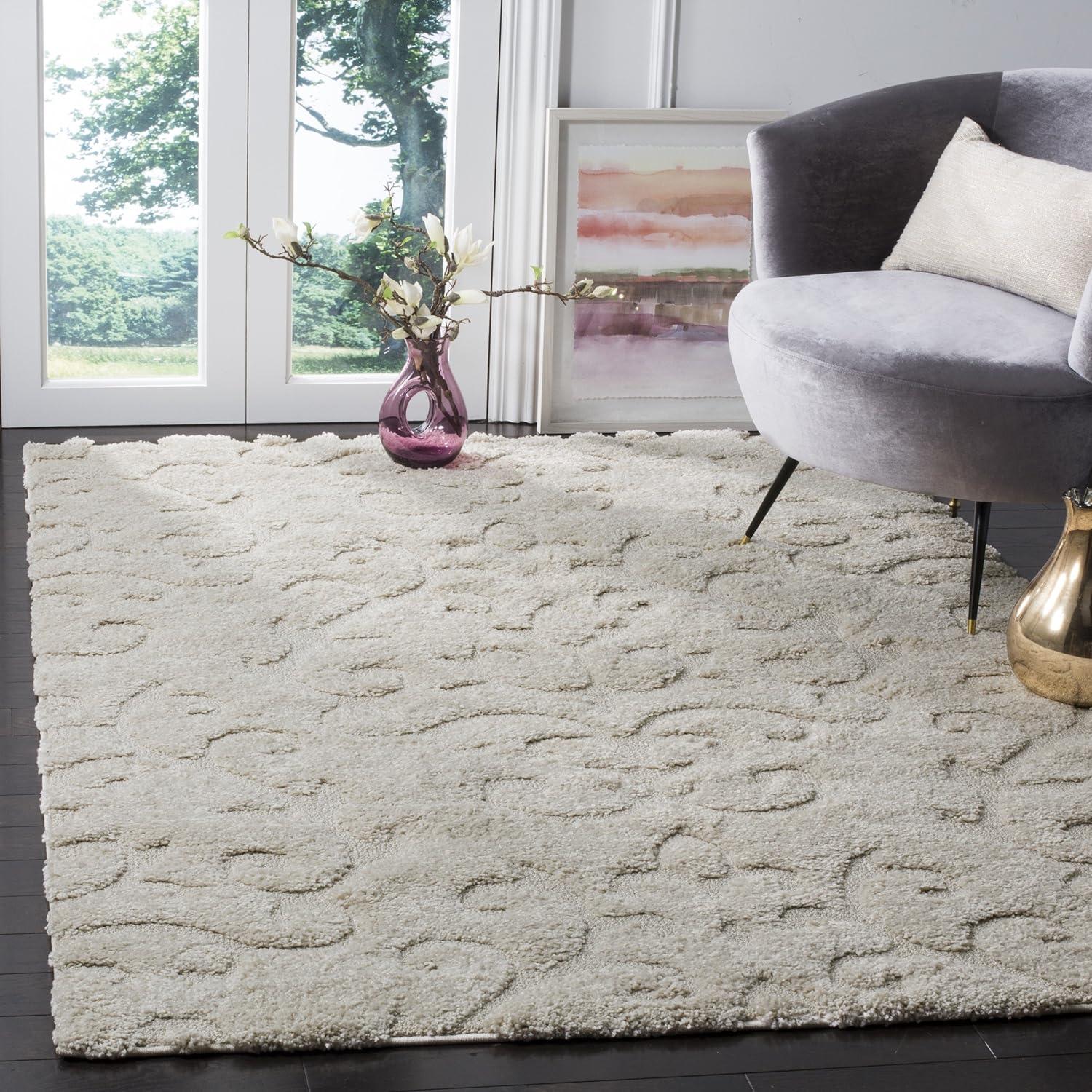 Florida Shag SG470 Power Loomed Indoor Area Rug - Creme/Creme - 6'7"x6'7" - Safavieh