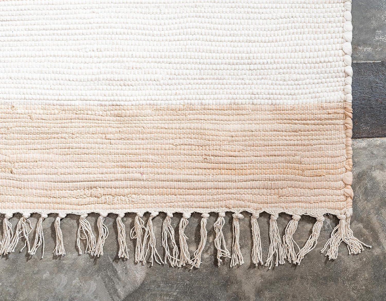 Unique Loom Striped Chindi Rag Rug Beige/Ivory 2' x 3' 1" Rectangle Hand Made Striped Modern Perfect For Living Room Bed Room Dining Room Office