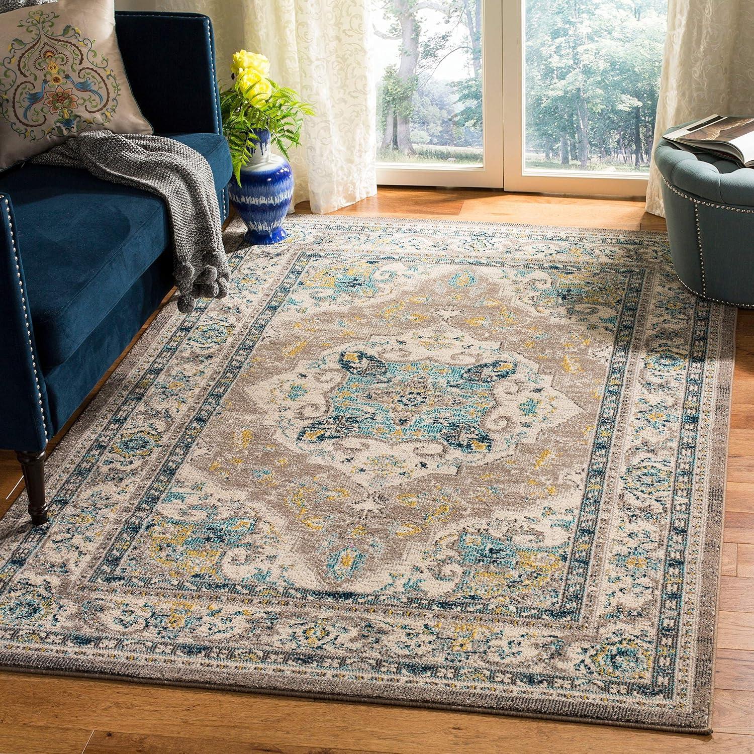 Phoenix PHX154 Power Loomed Indoor Accent Rug - 3'x5' - Ivory/Blue - Safavieh