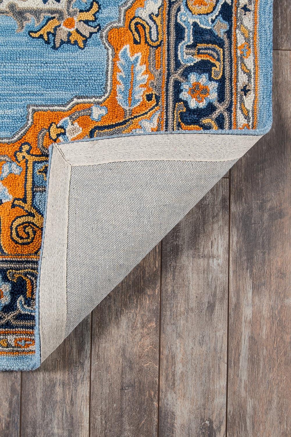 Momeni  Ibiza Hand-tufted Traditional Medallion Wool Area Rug Blue 2' x 3' 2' x 3' Indoor,Accent Orange Rectangle
