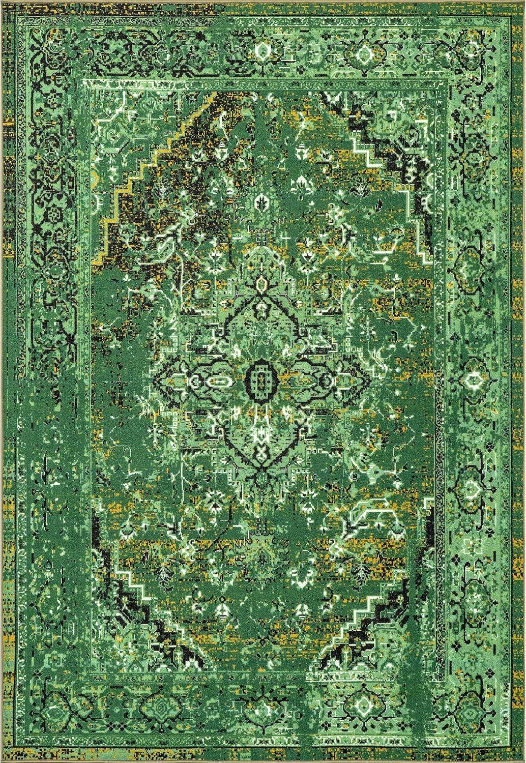 FanciHome 3'x5' Vintage Area Rug for Dining Room Living Room Traditional Distressed Rug Carpet, Green