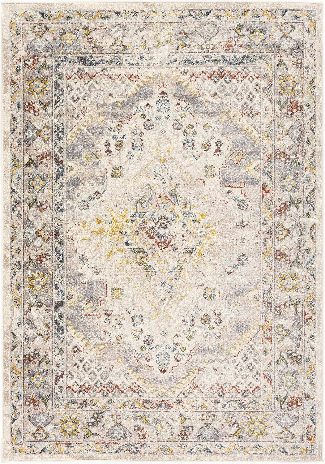 Taupe and Multicolor Synthetic Oriental Medallion Area Rug