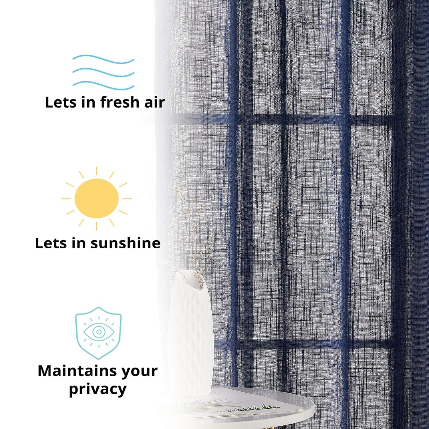 THD Serena Faux Linen Textured Semi Sheer Transparent Window Grommet Long Thick Curtain Panels, Pair