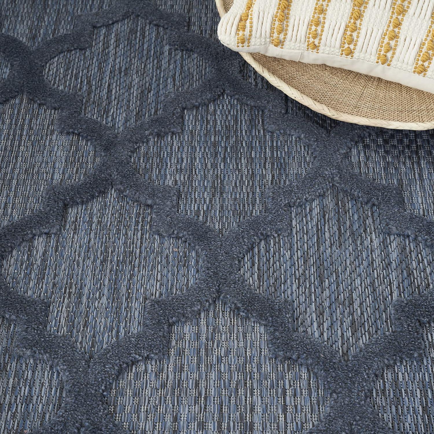 Nourison Easy Care Trellis Flatweave Indoor Outdoor Area Rug 5' x 7' Navy Blue