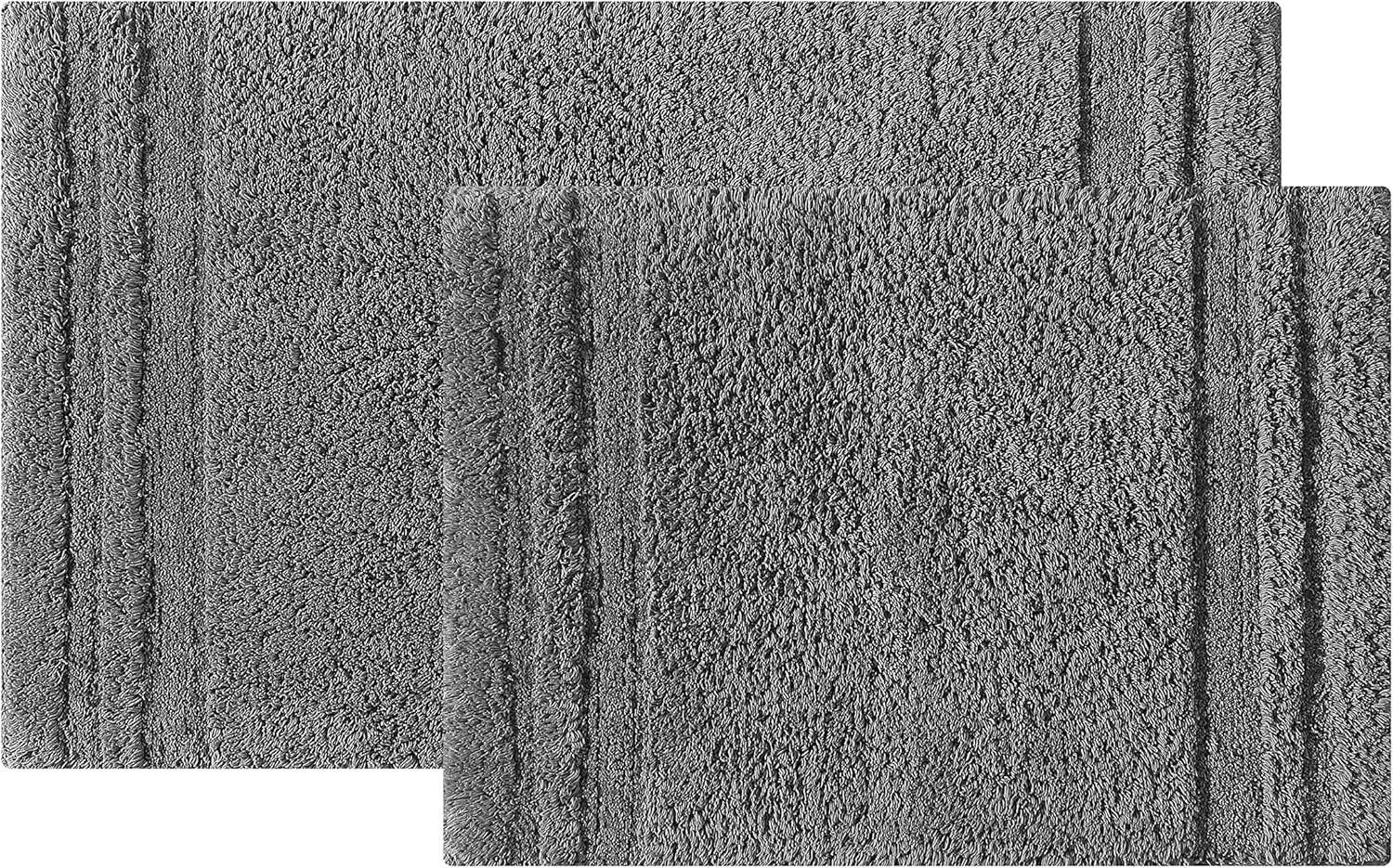 Eden Plush Pile Solid Reversible Cotton White 2 Piece Bath Rug Set