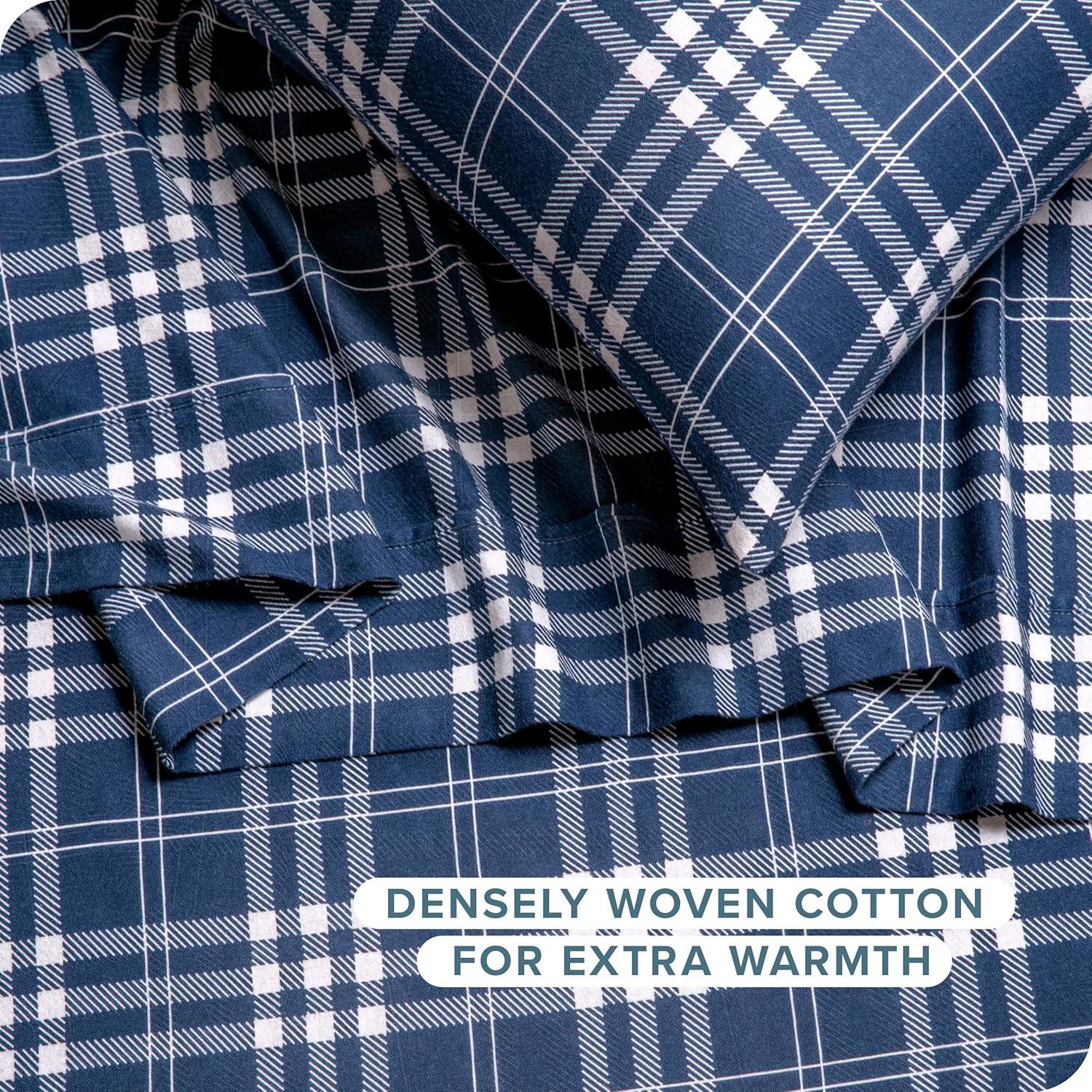 Stirling Plaid - Blue/White Cotton Flannel Twin Sheet Set by Bare Home