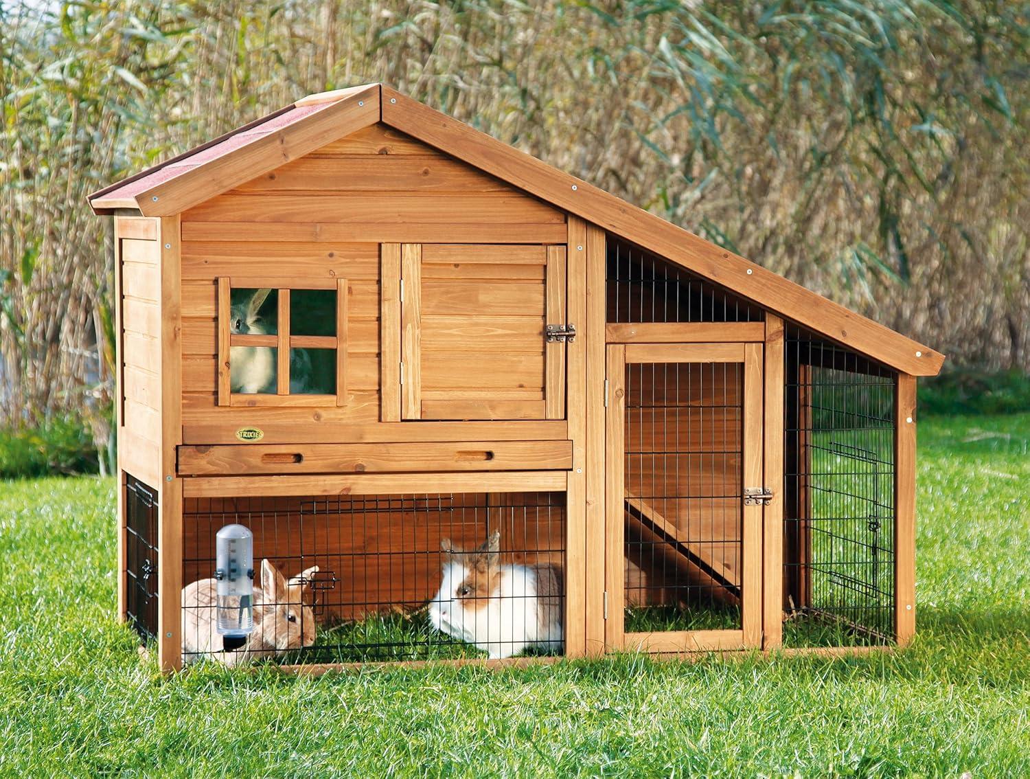 TRIXIE TRIXIE 2-Story Cabin Rabbit Hutch with Run, Ramp, Attic Storage, for Rabbits or Guinea Pigs
