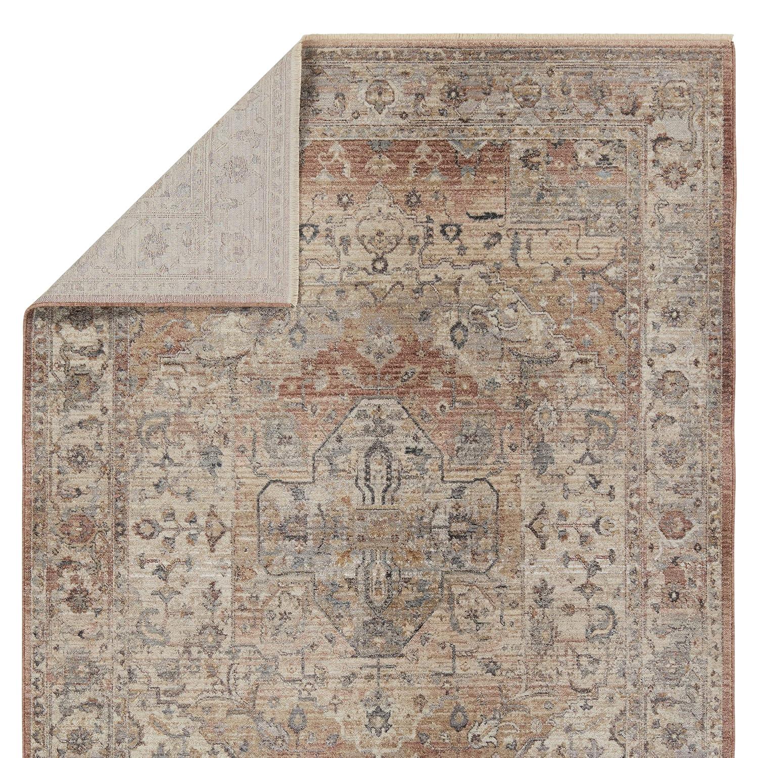 Tan and Pink Medallion Synthetic Runner Rug, 2'9" x 8'