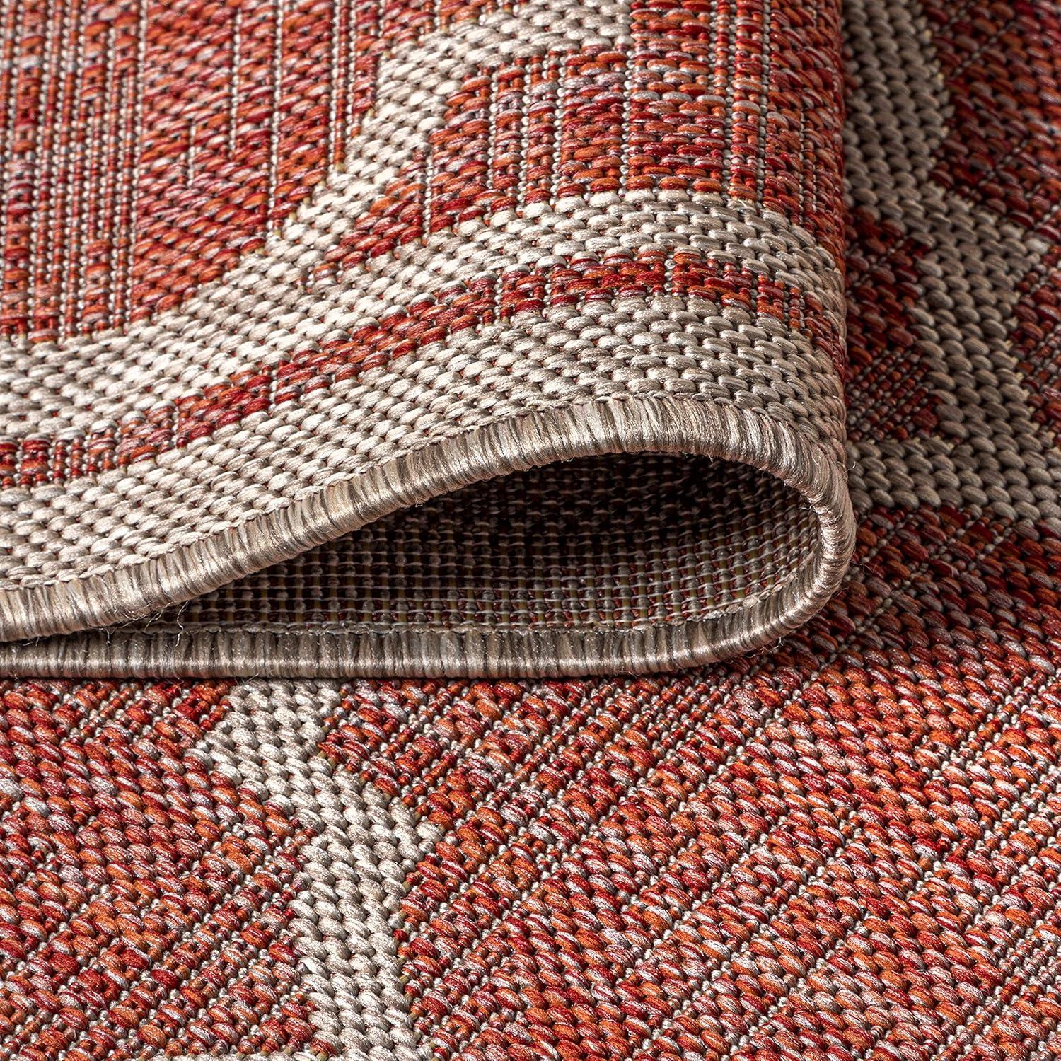2' X 10' Trebol Moroccan Trellis Textured Weave Indoor/Outdoor Runner Rug, Red/Beige - JONATHAN Y
