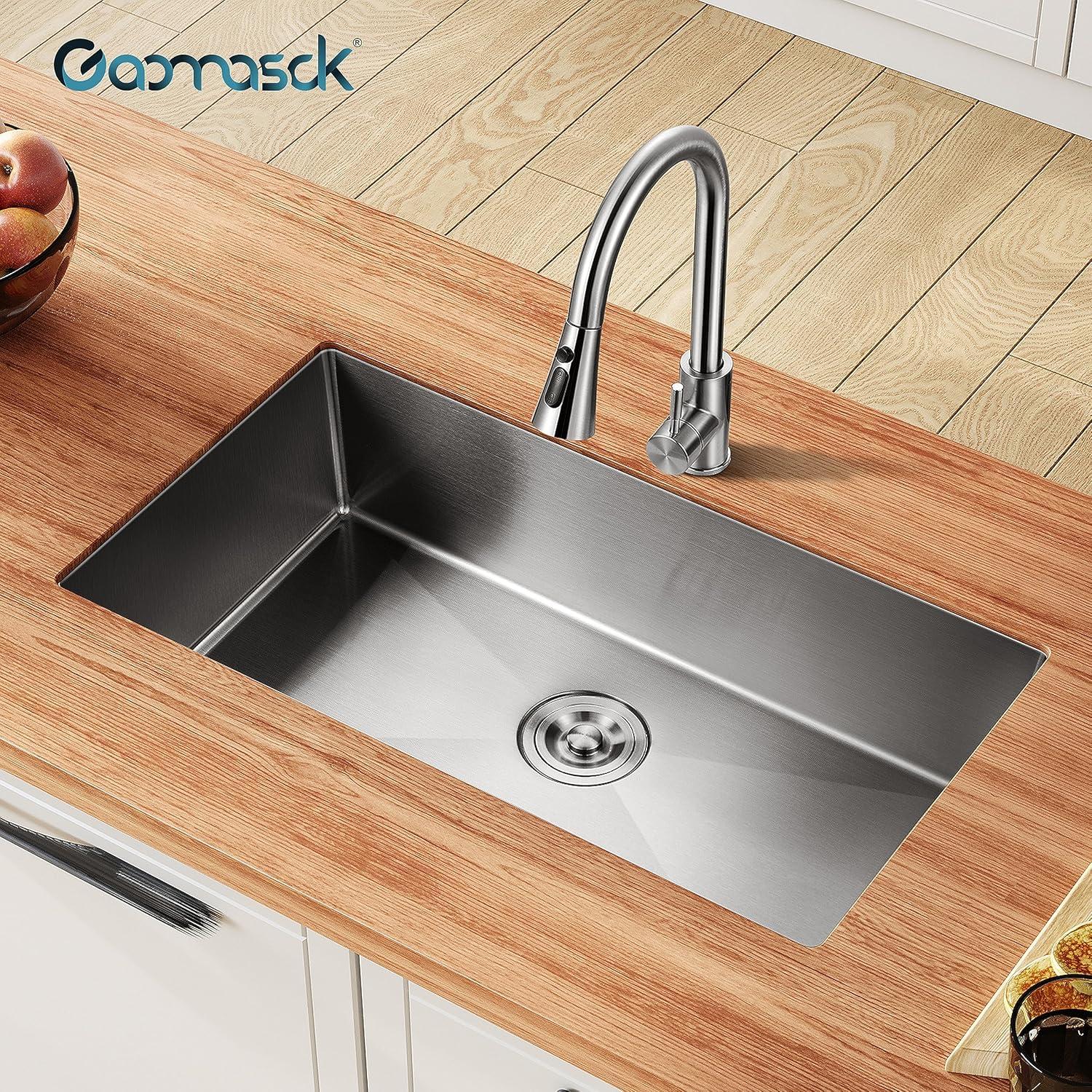 Hupicker 30 Inch Kitchen Sink for Single Bowl,Undermount Kitchen Sink Stainless Steel Sink 16 Gauge Kitchen Sinks with Accessories, Easy Drain and Low Noise 30"*18"*10"