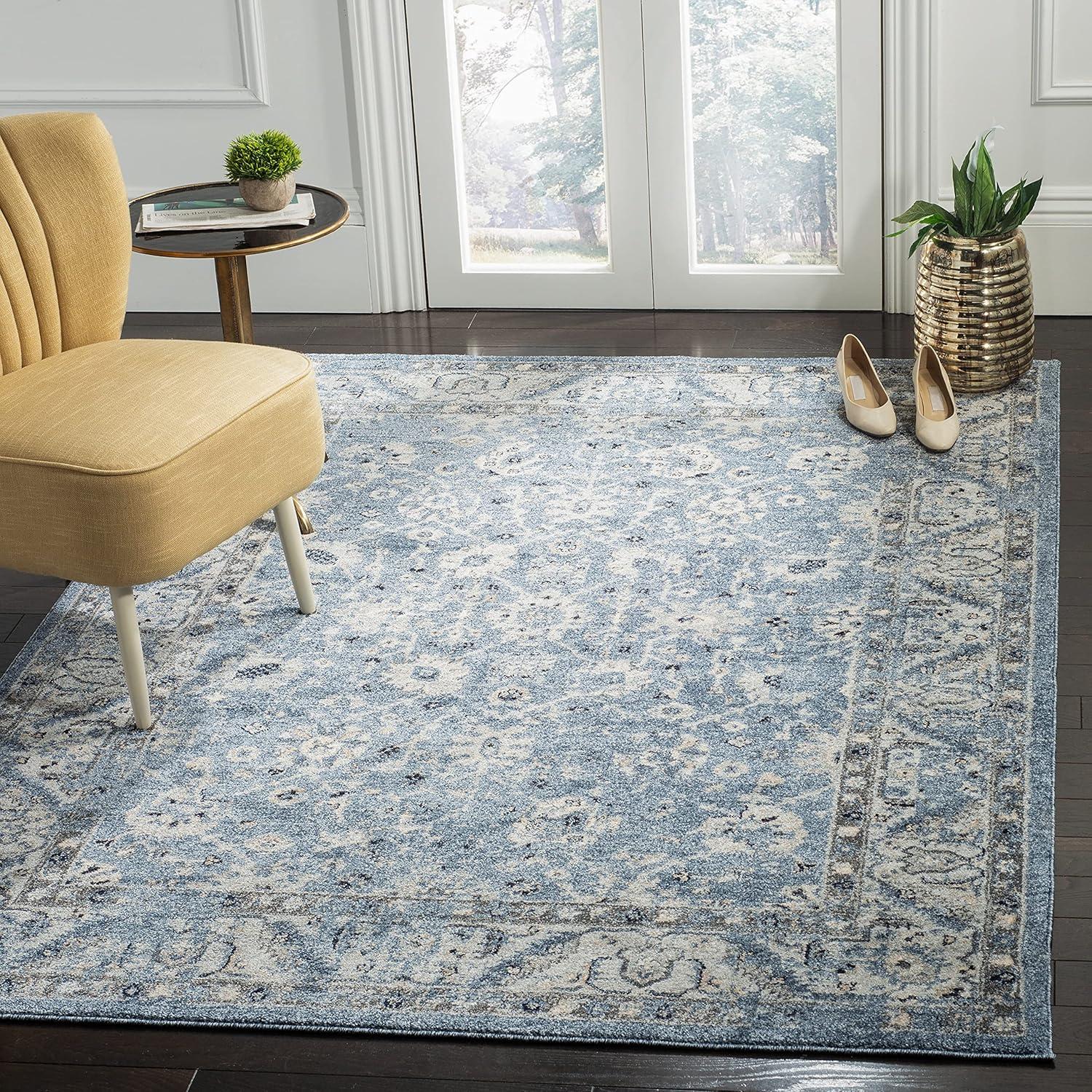 Safavieh  Charleston Sigrid Vintage Boho Oriental Rug Navy/Light Grey 6'7" x 6'7" Square 8' Square, 6' Square Indoor Living Room, Bedroom, Dining Room