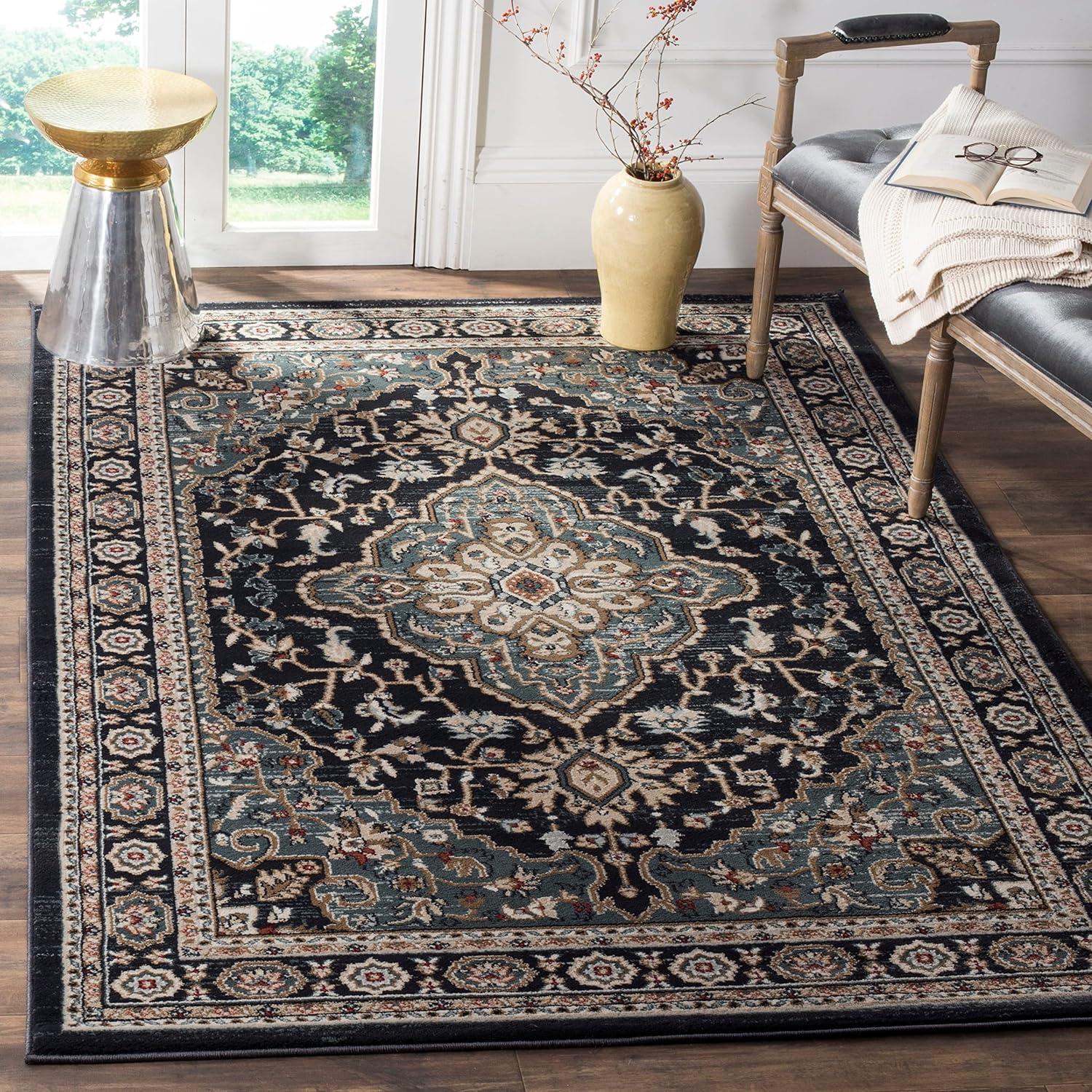 Anthracite & Teal Floral Elegance Synthetic 6' x 9' Area Rug