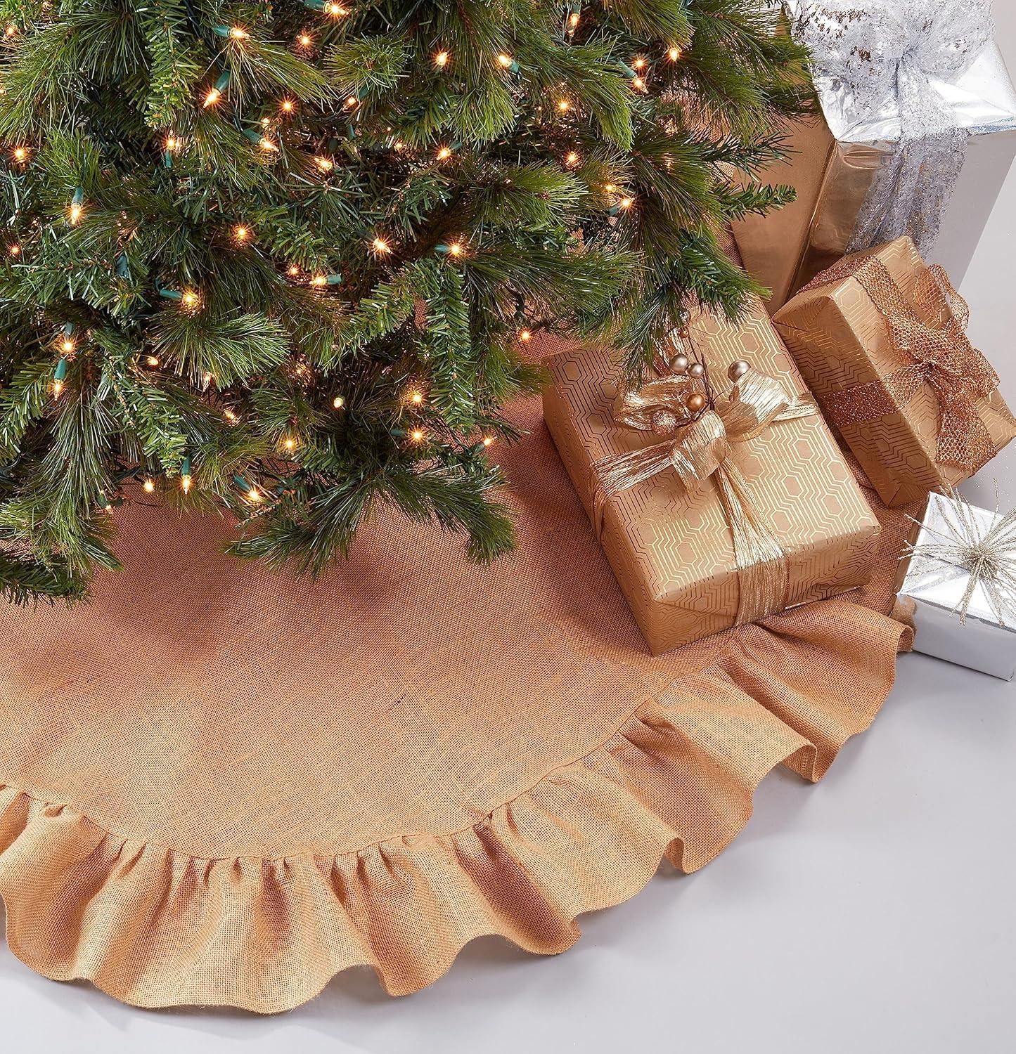 Natural Ruffled Jute Christmas Tree Skirt 53" Round