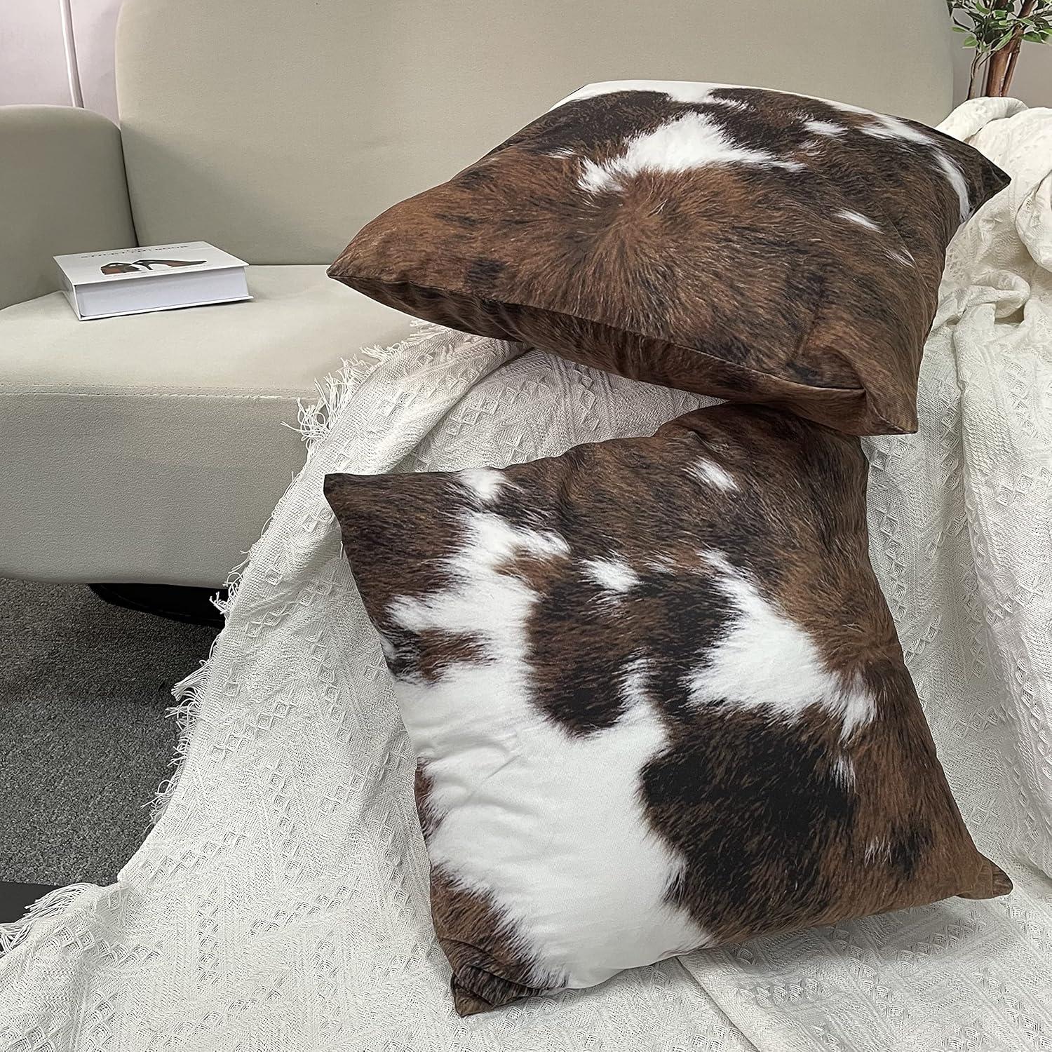 MAXAYA Pack Of 2 Throw Pillow Covers Christmas Cowhide Printing...