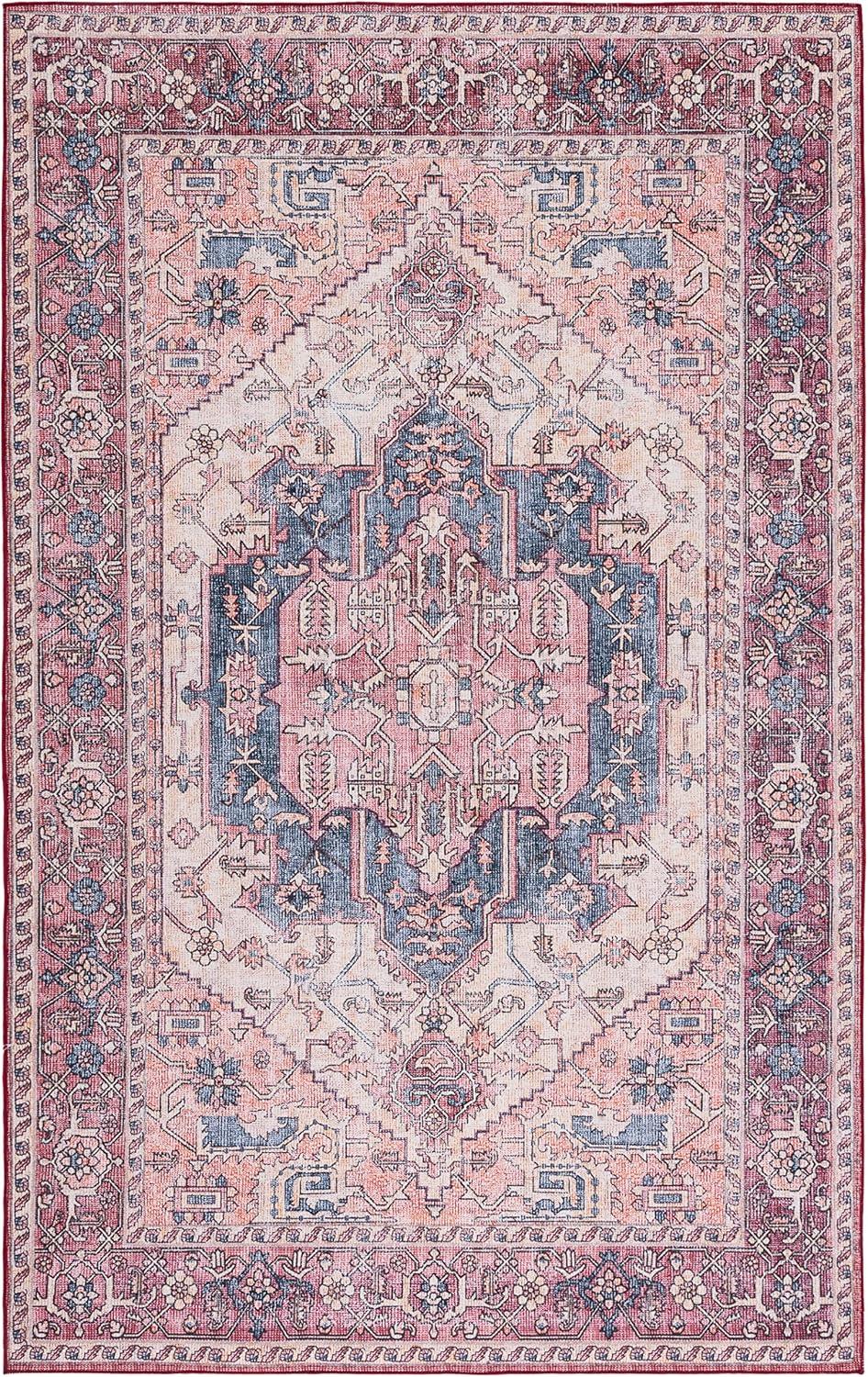 Tucson Beige and Pink Washable Synthetic Area Rug 6' x 9'