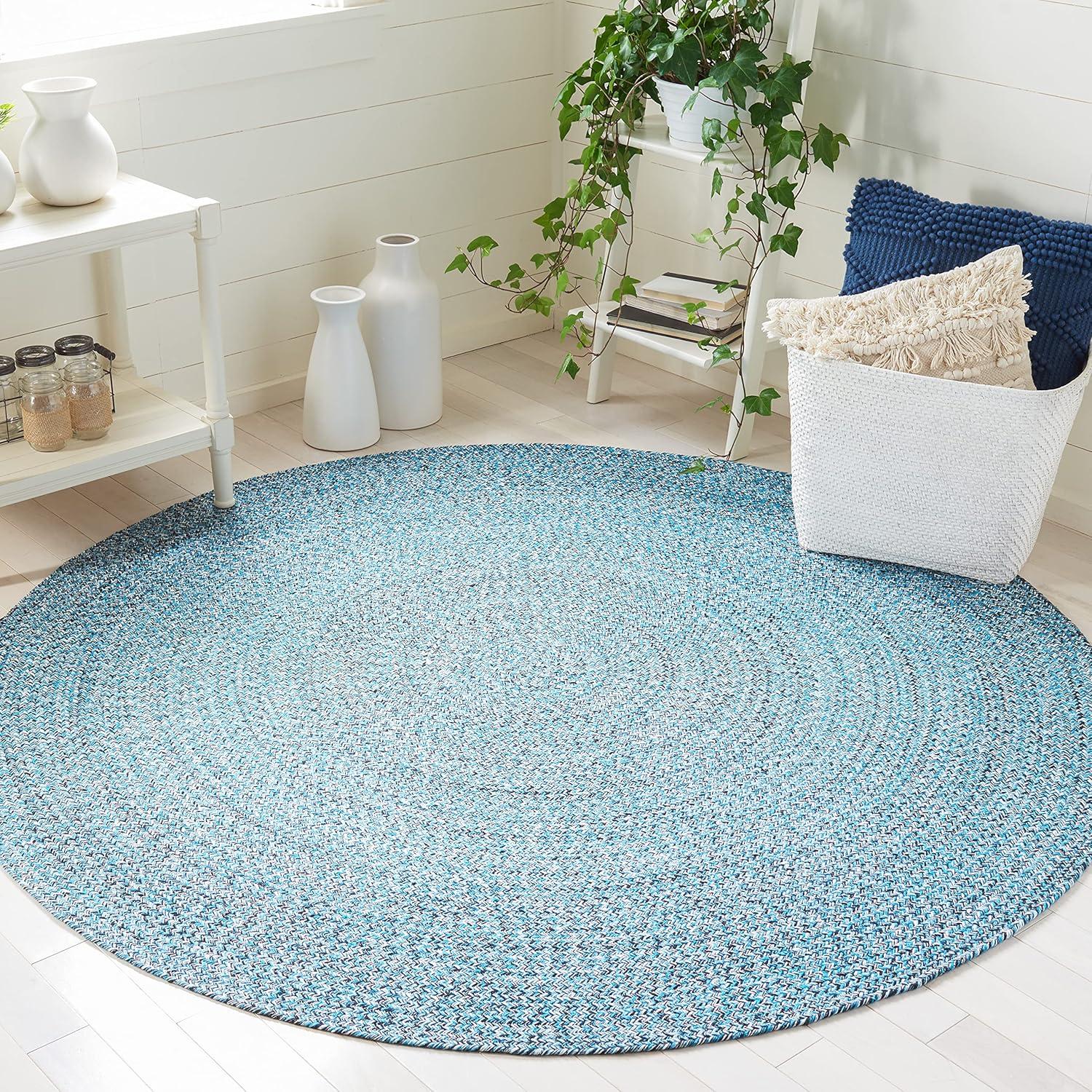 Braided BRD351 Hand Braided Area Rug - Blue/Black - 6' Round - Safavieh.