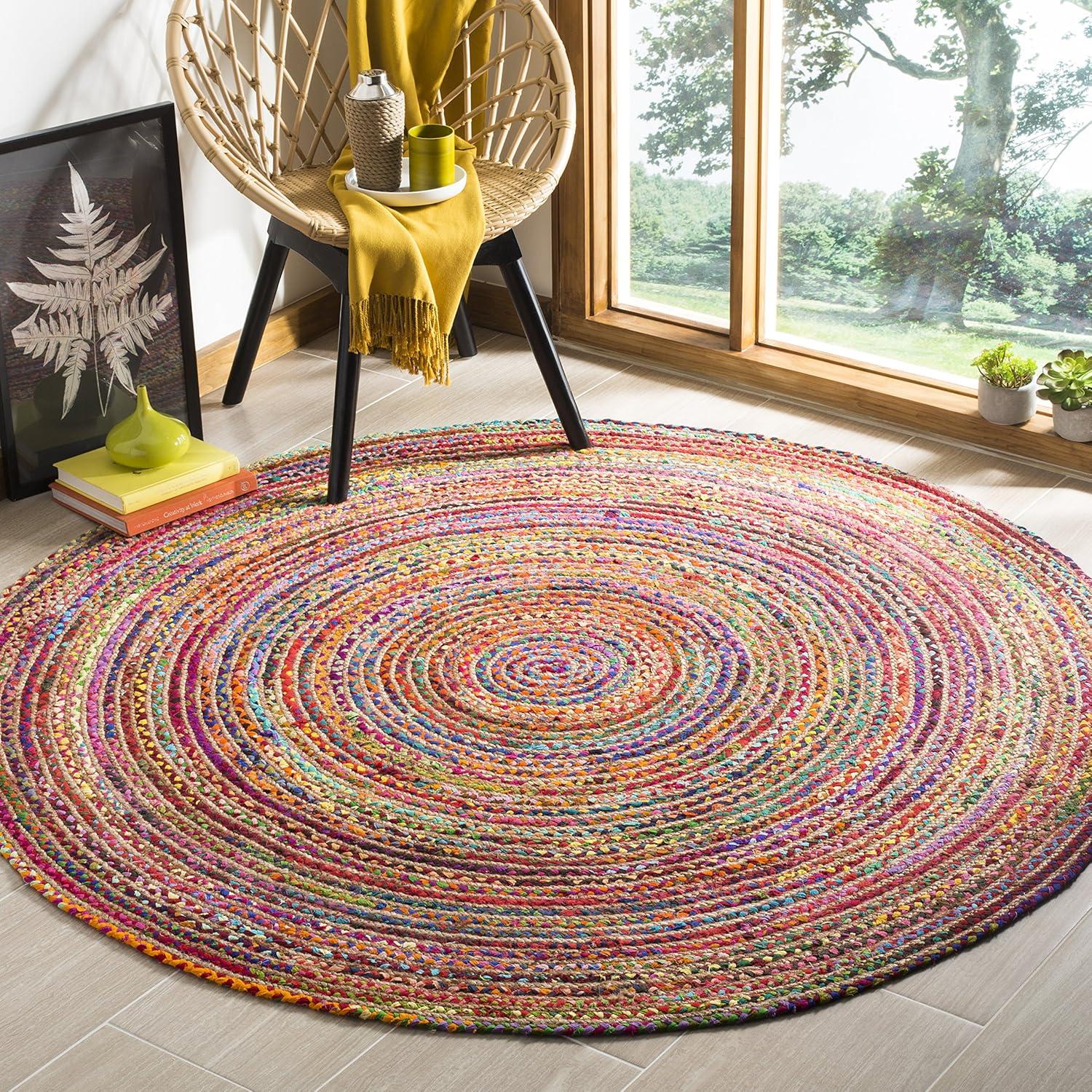 Boho-Chic Red & Multi Handwoven Cotton Round Rug - 9'