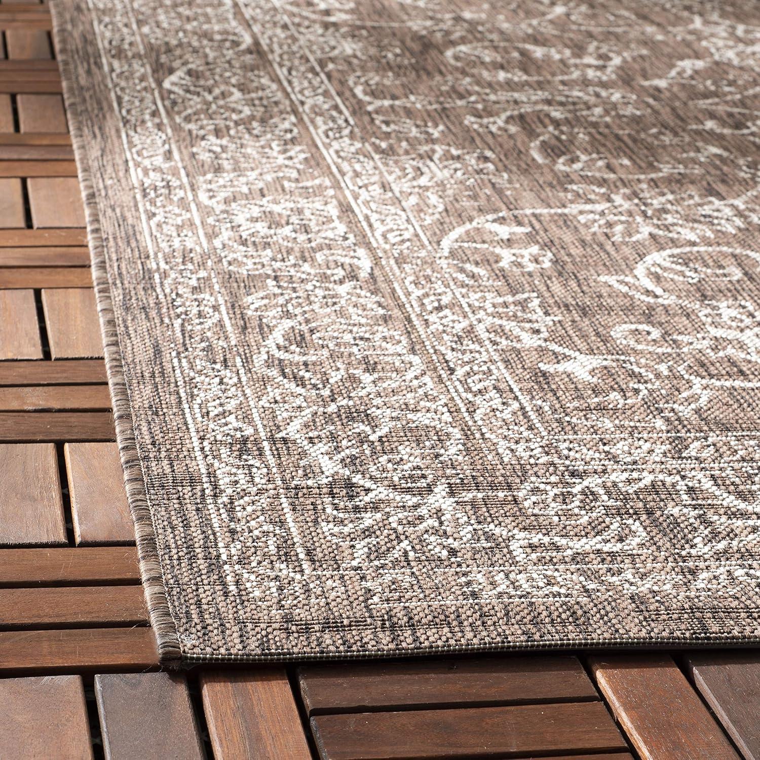 Aqua and Grey Synthetic Flat Woven Indoor/Outdoor Rug