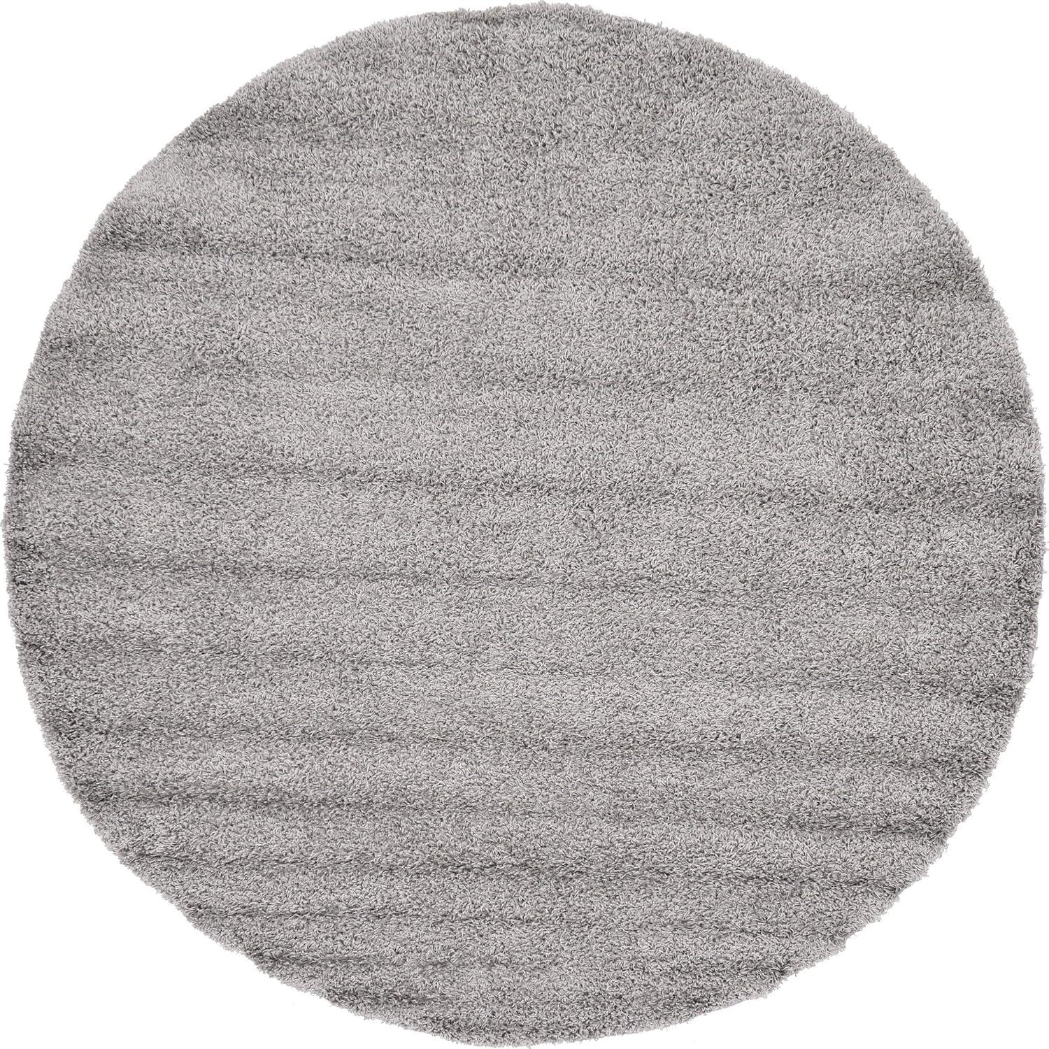 8' Round Cloud Gray Shag Rug with Stain-Resistant Synthetic Fibers