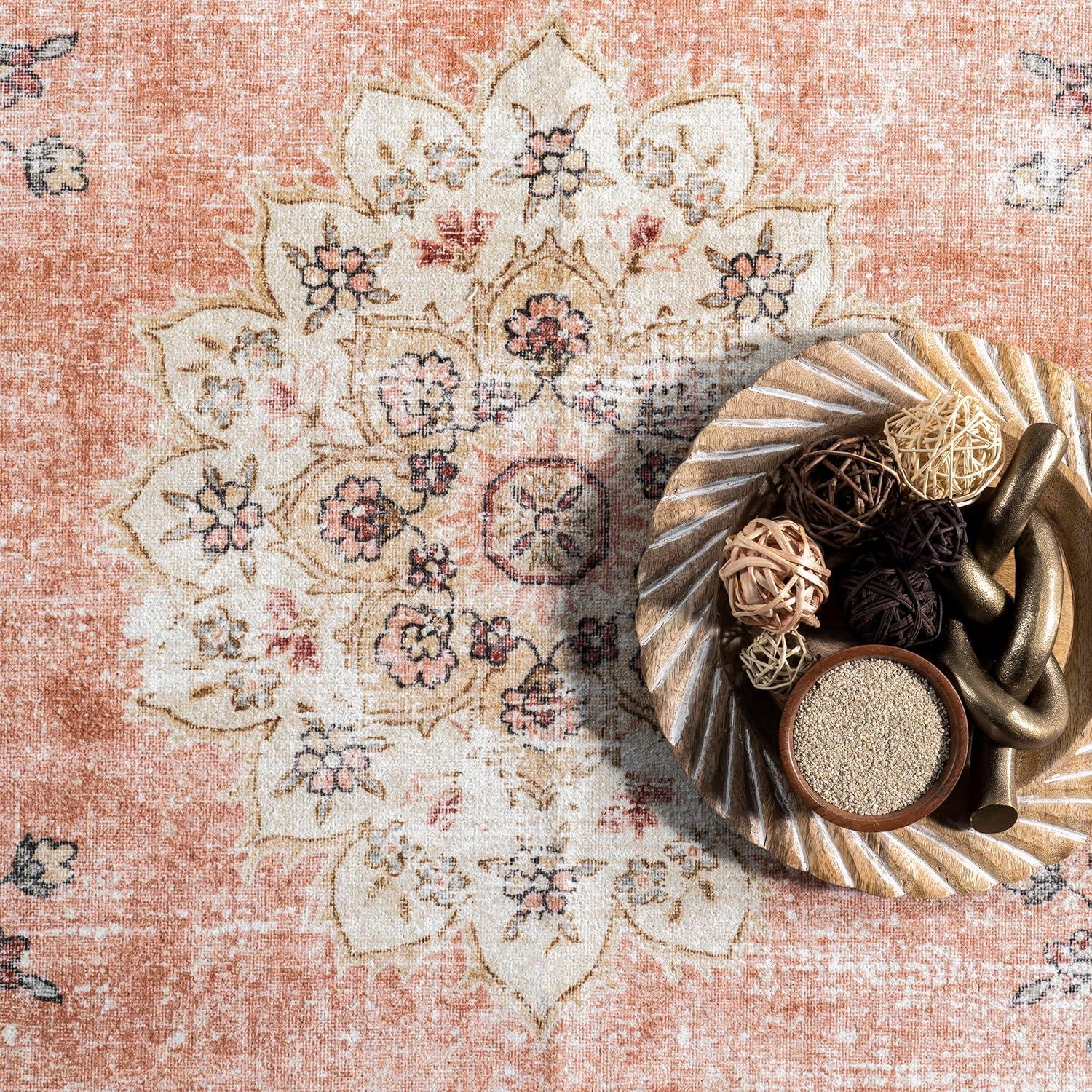 nuLOOM Ren Machine Washable Vintage Floral Area Rug, 6' x 9', Peach