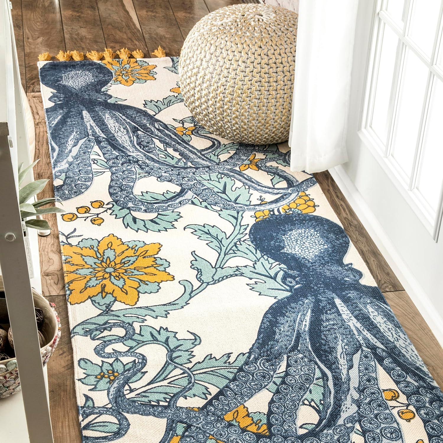 Thomas Paul Thomas Paul Octopus Tasseled Blue/Yellow Area Rug