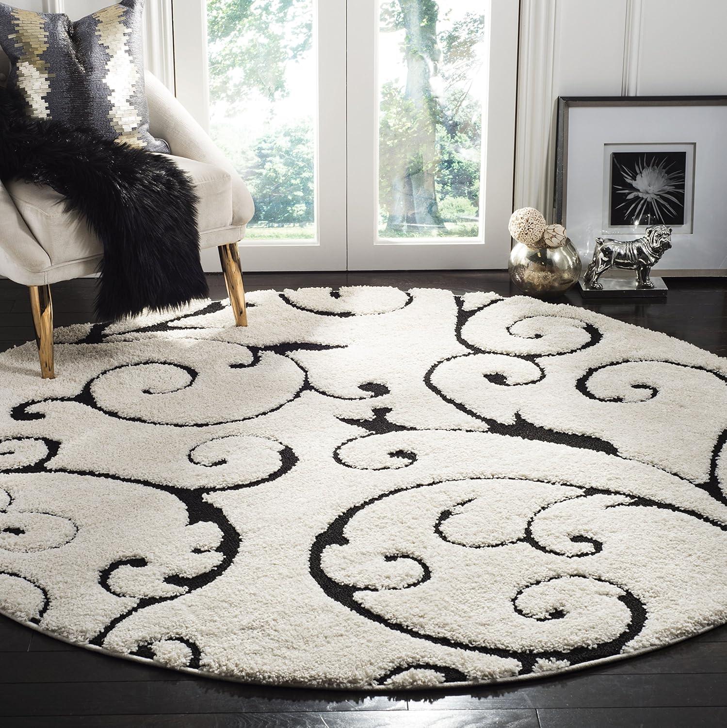 Florida Shag SG455 Power Loomed Indoor Area Rug - Ivory/Black - 6'7" round - Safavieh.