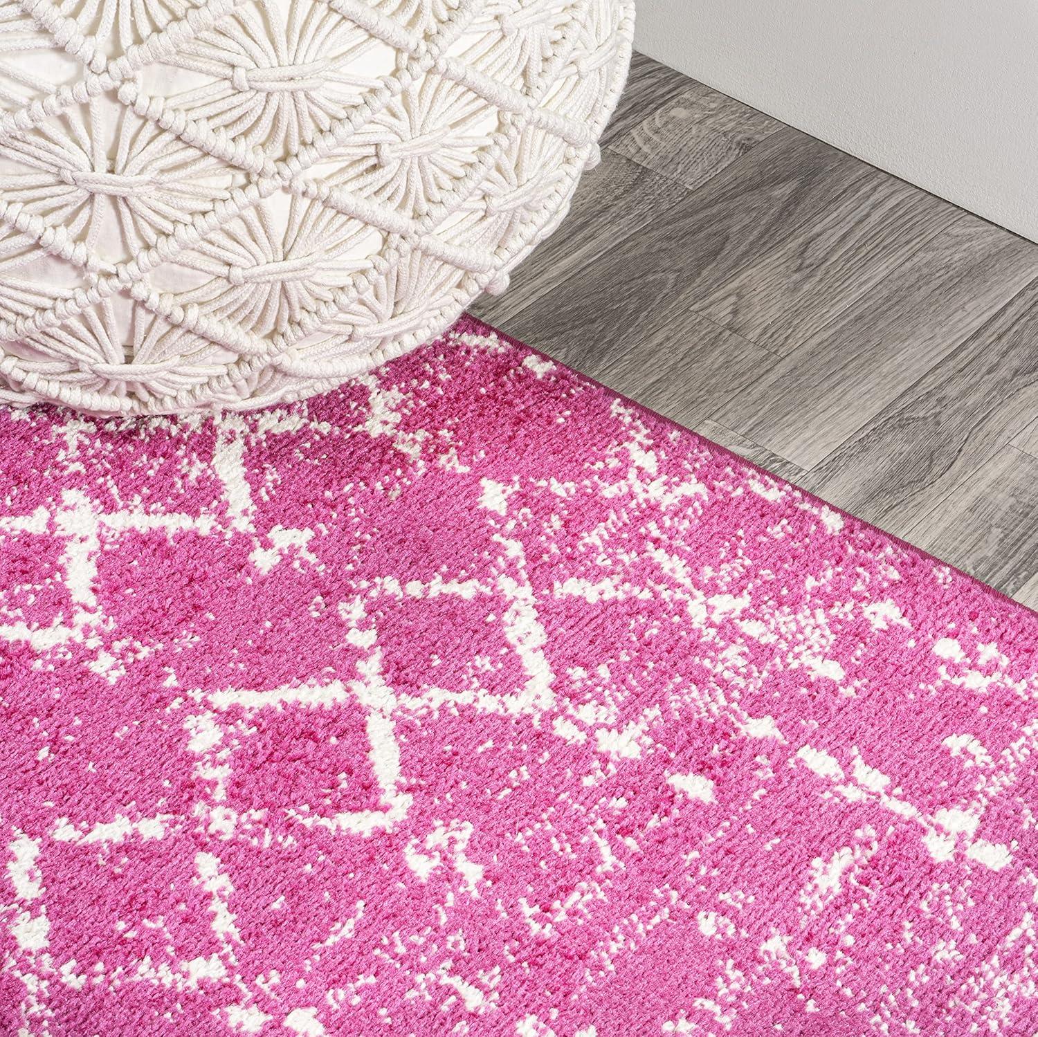 8' x 10' Moroccan HYPE Boho Vintage Diamond Area Rug, Fuchsia/Ivory - JONATHAN Y