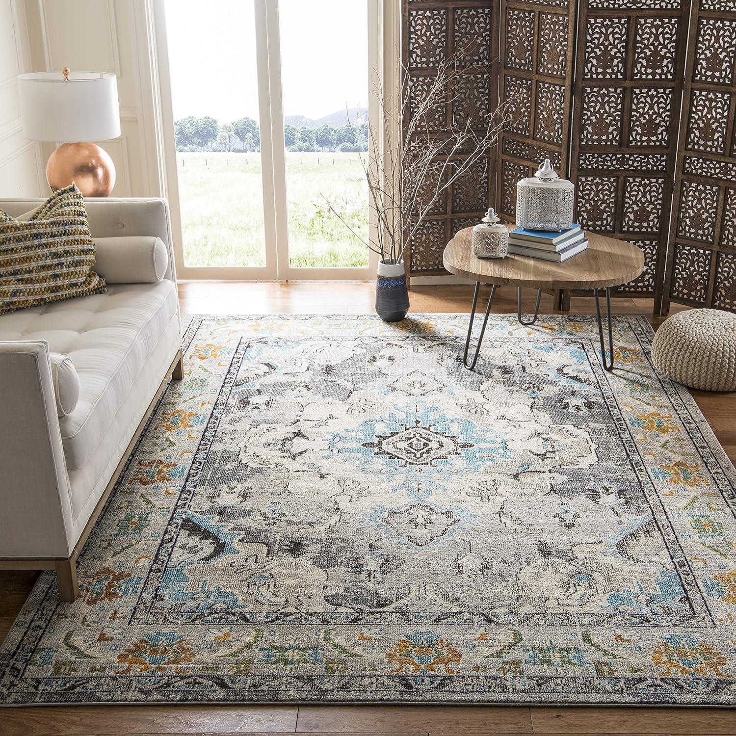 Bohemian Light Blue Medallion 11' x 15' Synthetic Area Rug