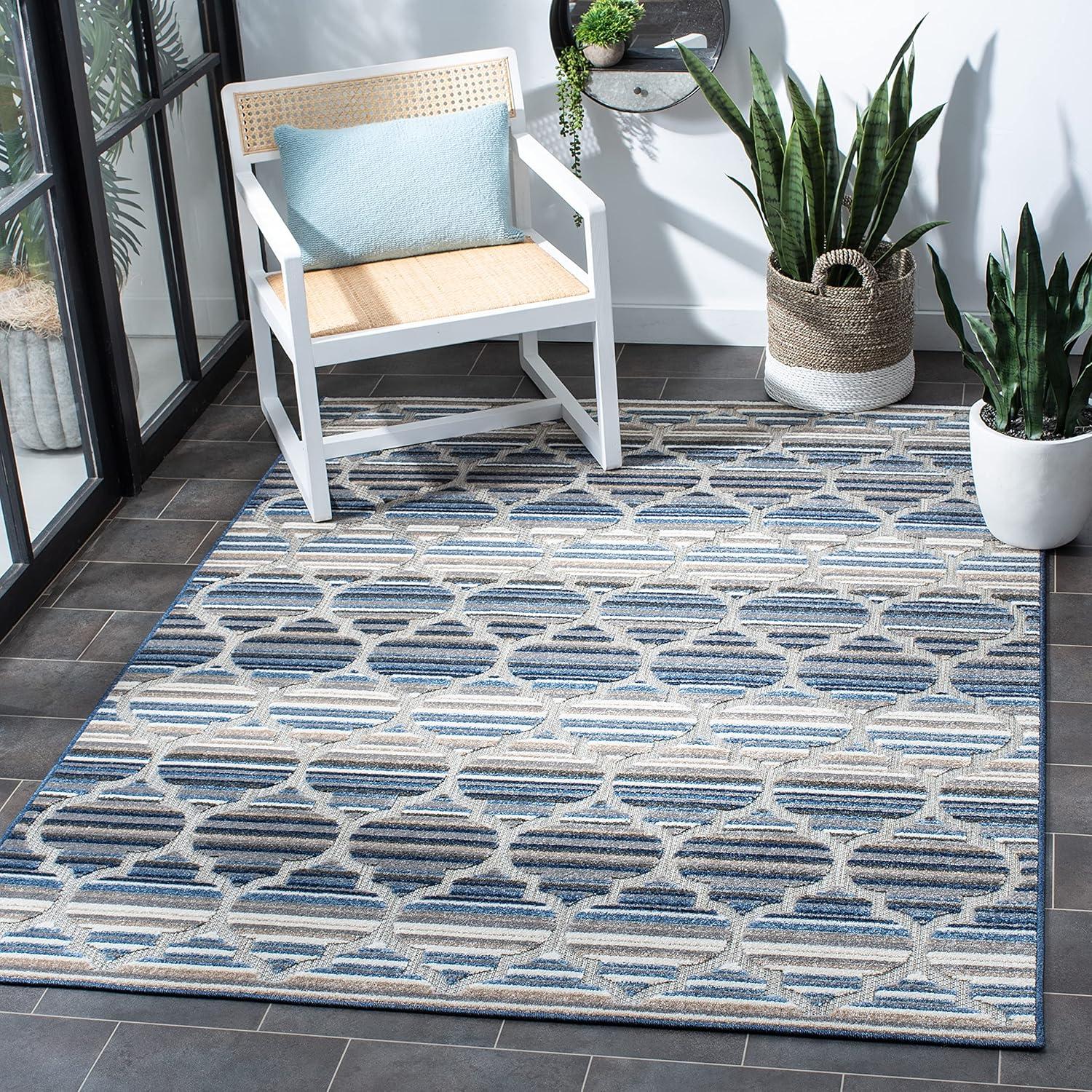 Cabana CBN333 Power Loomed UV Resistant Indoor/Outdoor Accent Rug - Blue/Grey - 3'x3' - Safavieh