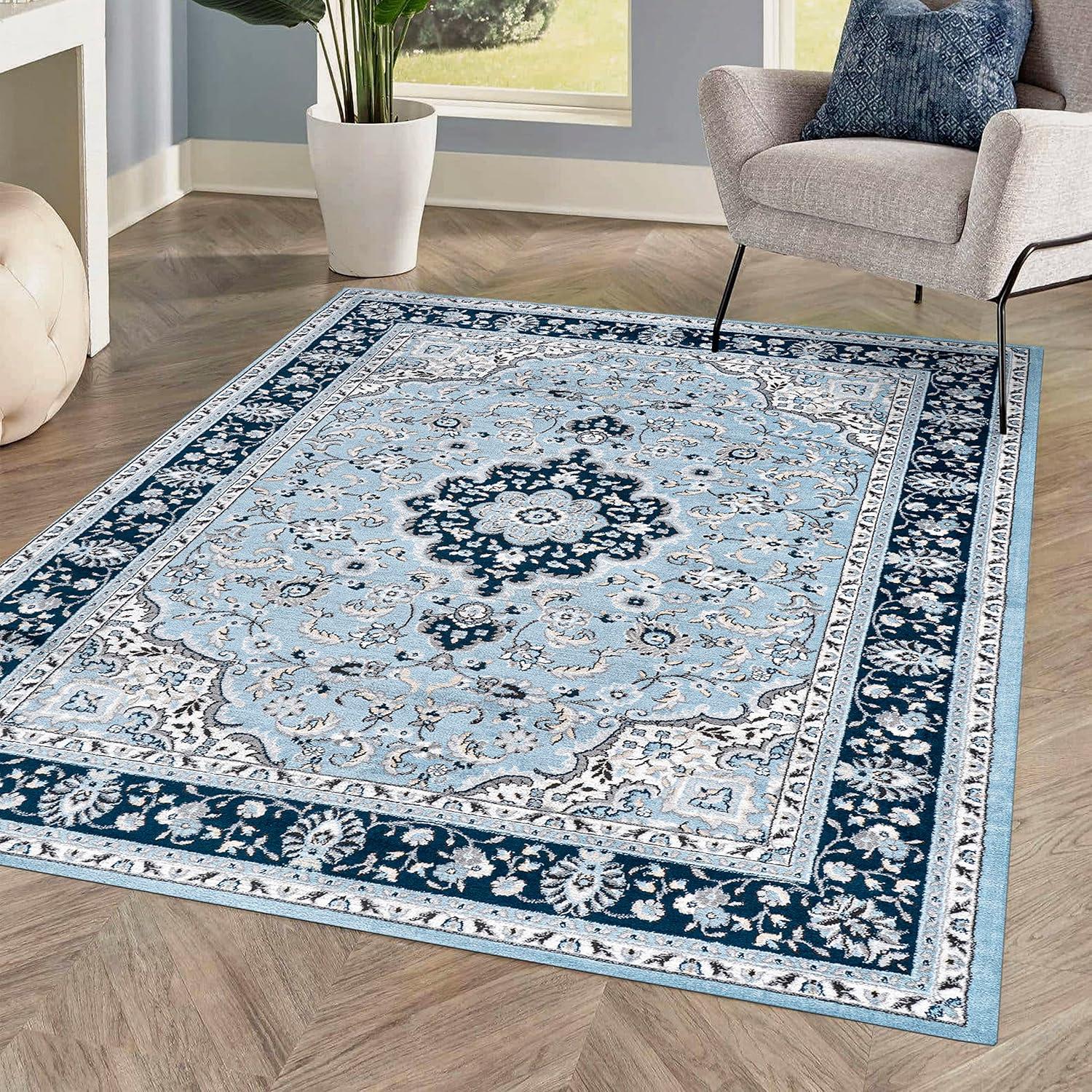 8'x 10' Palmette Modern Persian Floral Area Rug, Blue/Navy - JONATHAN Y