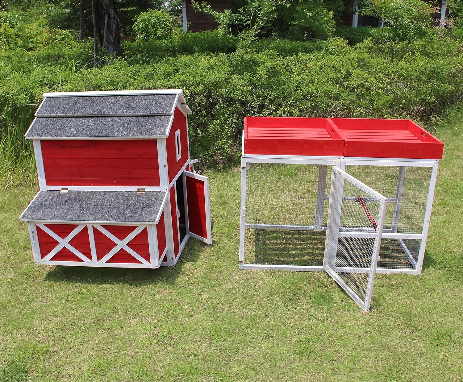 Barn Chicken Coop with Roof Top Planter, Red