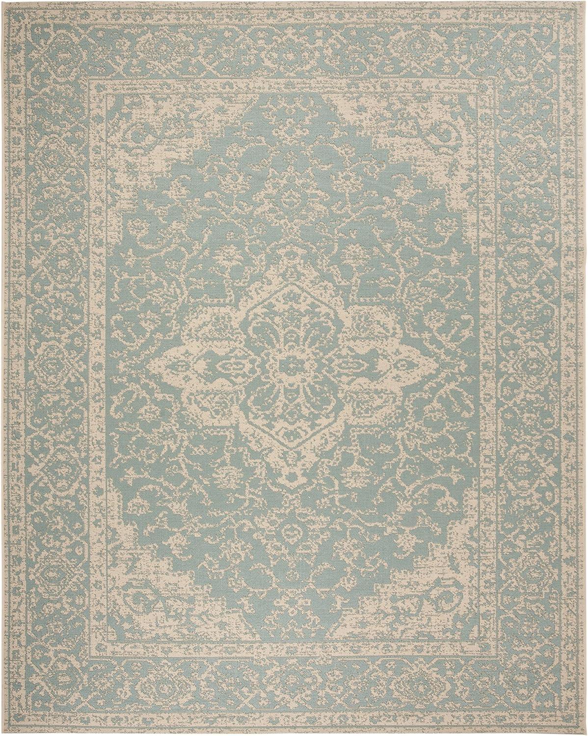 Safavieh Beach House Mai Traditional Outdoor Area Rug, Aqua/Cream, 5'3" x 7'6"