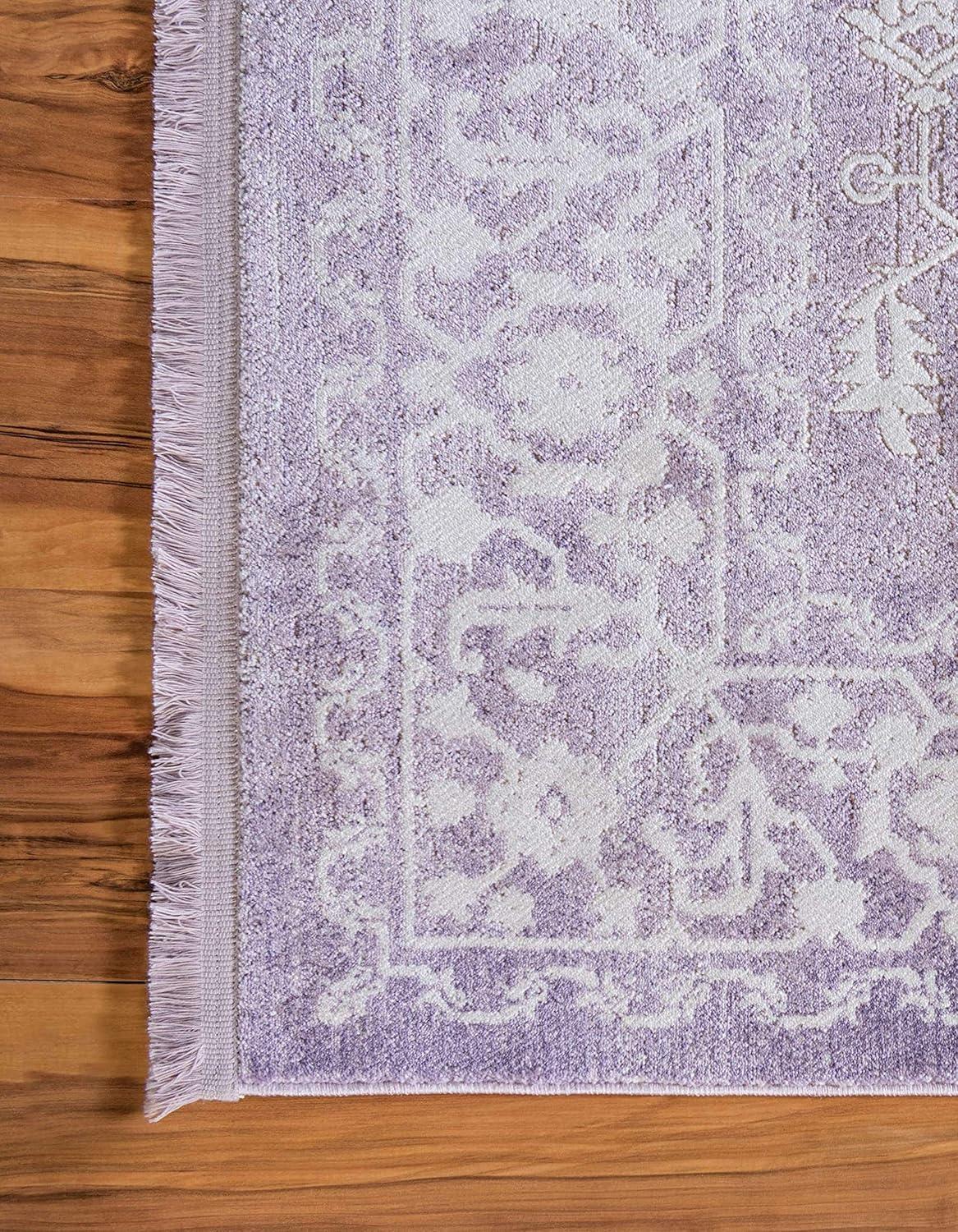 Purple and Ivory Abstract Synthetic Easy Care Area Rug