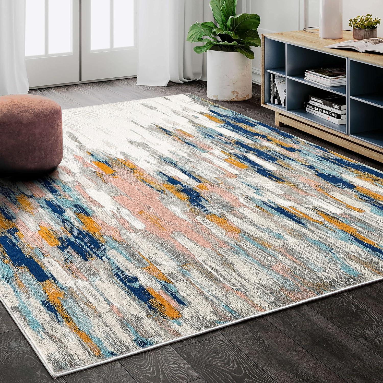 Abani Porto Contemporary Abstract Area Rug Orange 4' x 6' N/A 4' x 6'