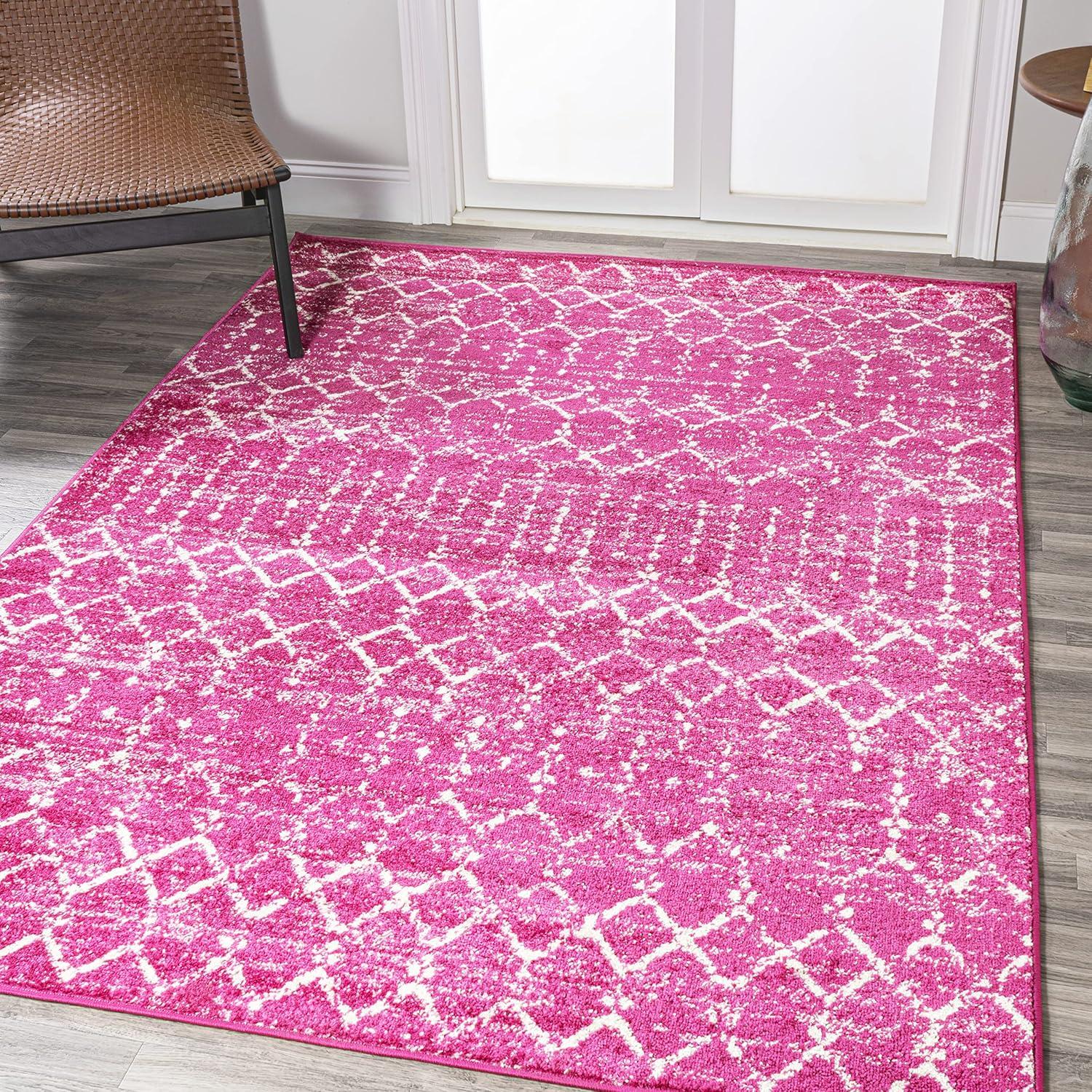 8' x 10' Moroccan HYPE Boho Vintage Diamond Area Rug, Fuchsia/Ivory - JONATHAN Y
