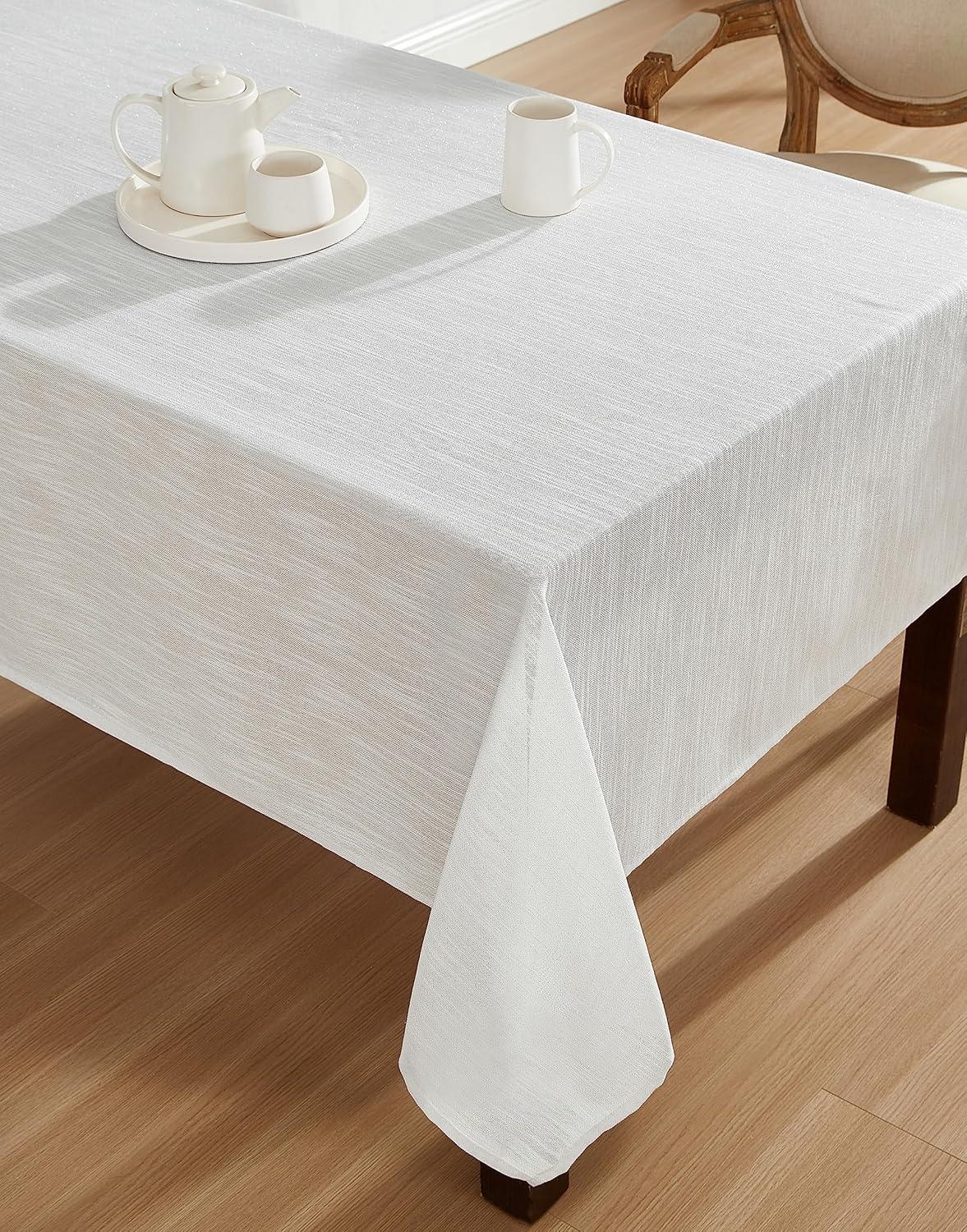 Elegant White Shimmery Polyester Rectangular Tablecloth, 60" x 102"