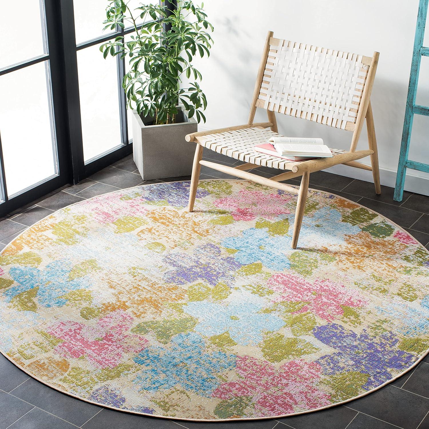 Summer SMR410 Power Loomed Indoor and Outdoor Area Rug - Blue/Pink - 6'7" round - Safavieh.